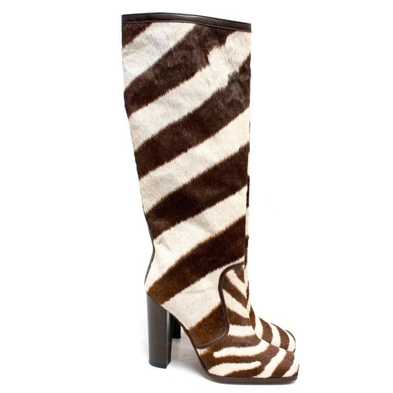 Dolce and Gabbana Zebra Print Knee High Boots US 9 at 1stDibs