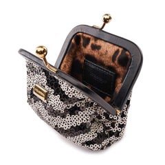 Dolce & Gabbana - Zebra Sequin Belt Clutch Purse Bag Black White