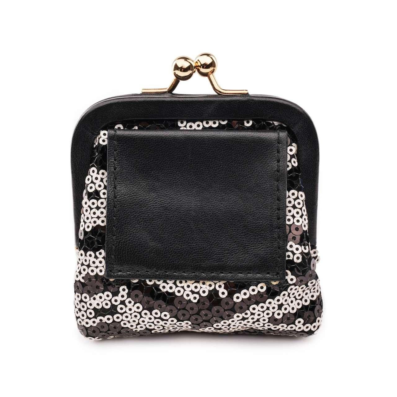 Dolce & Gabbana - Zebra Sequin Belt Clutch Purse Bag Black White In Excellent Condition For Sale In Erkrath, DE