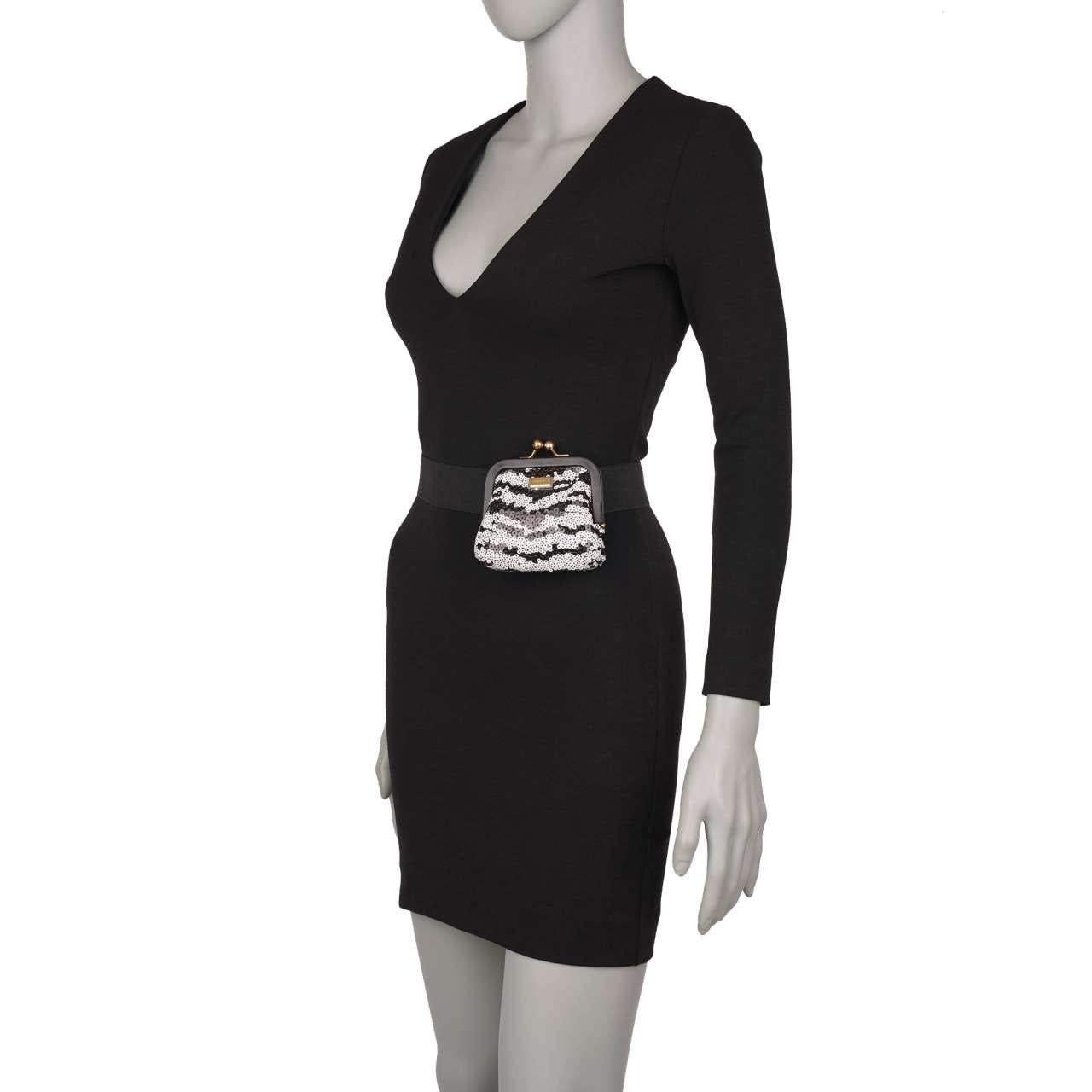 Women's Dolce & Gabbana - Zebra Sequin Belt Clutch Purse Bag Black White For Sale