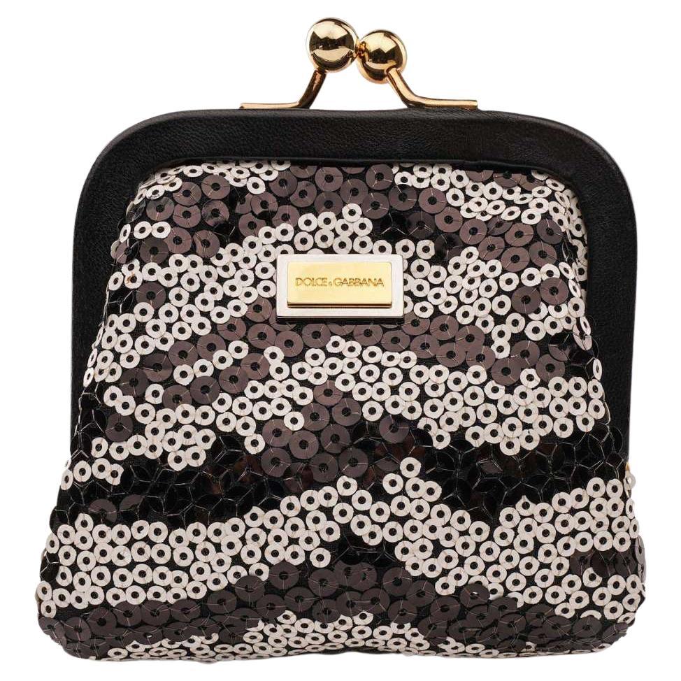 Dolce & Gabbana - Zebra Sequin Belt Clutch Purse Bag Black White For Sale