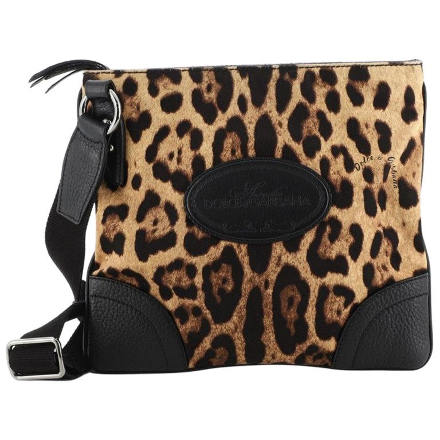 Dolce and Gabbana Zip Messenger Bag Leopard Print Nylon Medium at 1stDibs