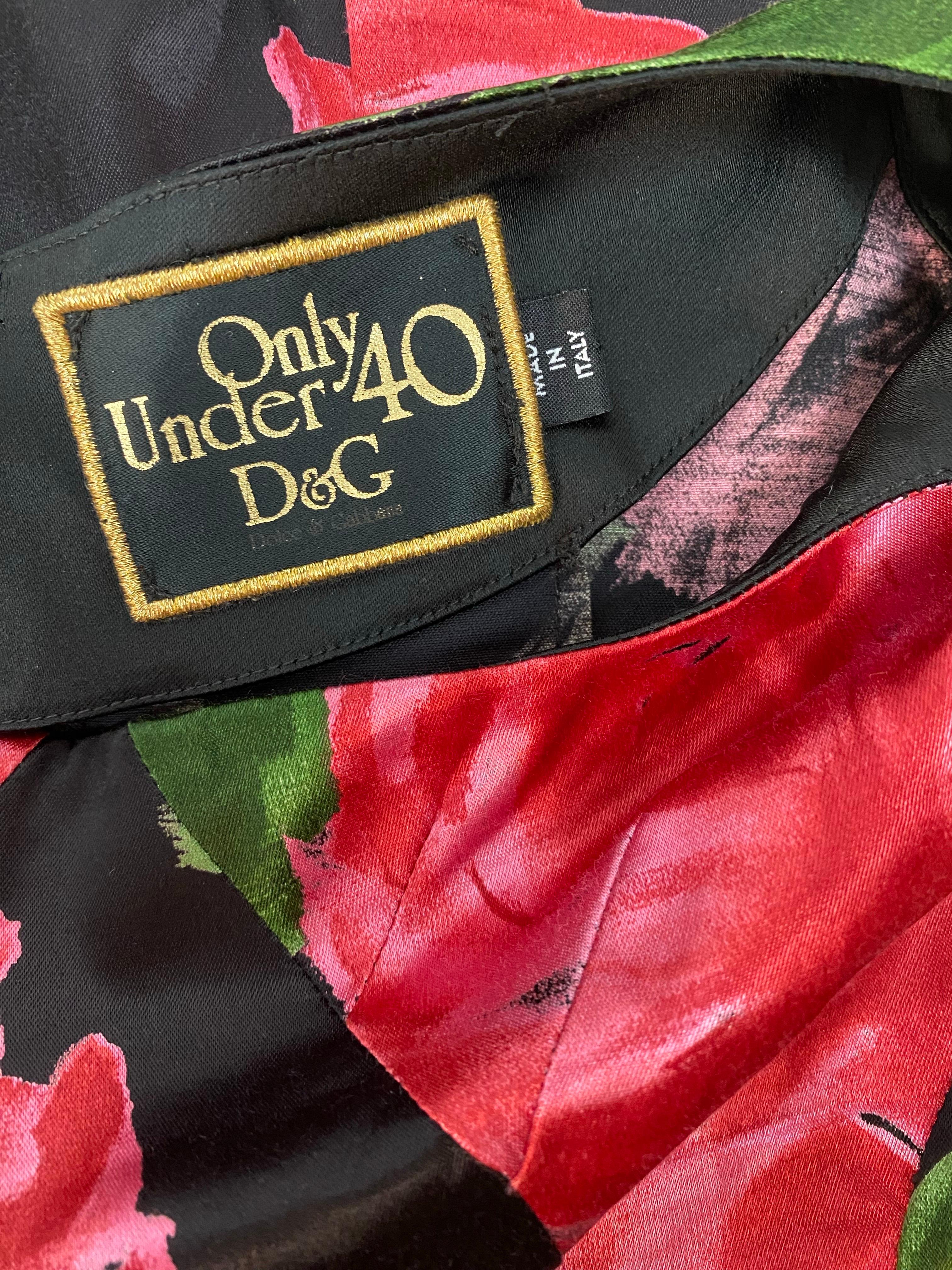 DOLCE & GABBBANA Vestido entallado de satén floral Principios de los años 2000 en venta 3