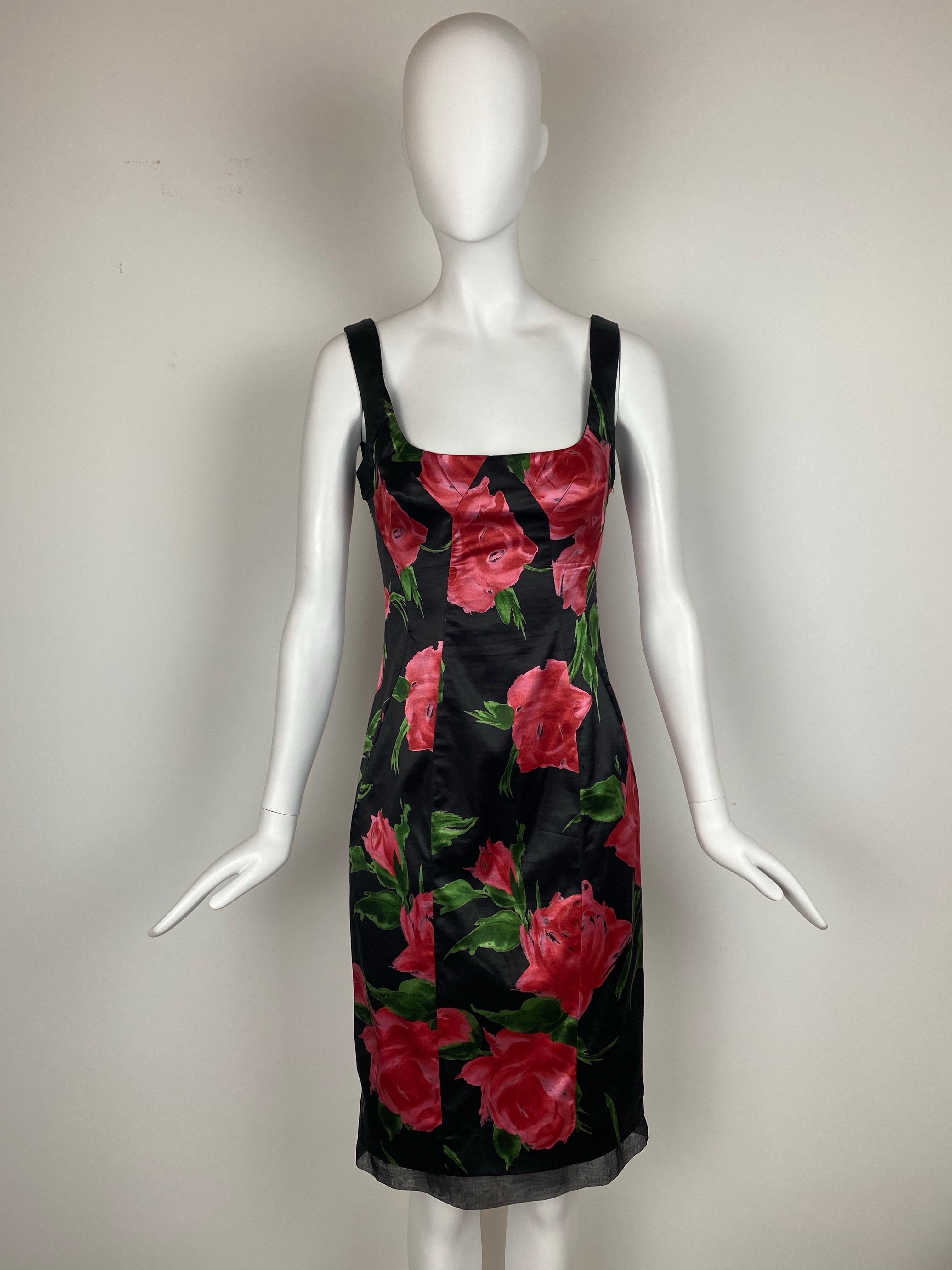 DOLCE & GABBBANA Vestido entallado de satén floral Principios de los años 2000 en venta