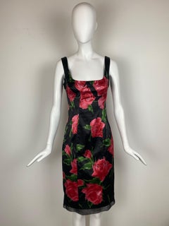 DOLCE & GABBBANA Tubino in raso floreale stretch Inizio anni 2000