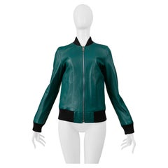 Dolce Green Leather Bomber Jacket With Black Trim