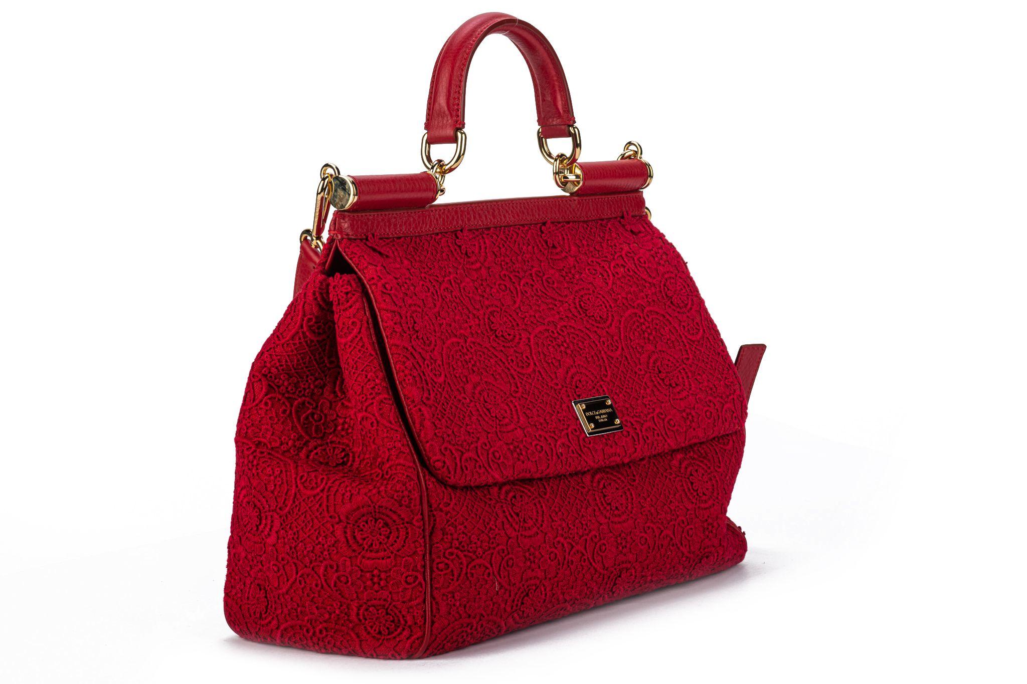 Dolce & Gabbana new large red macrame’ bag , adjustable and detachable strap. Comes with ID card and booklet.