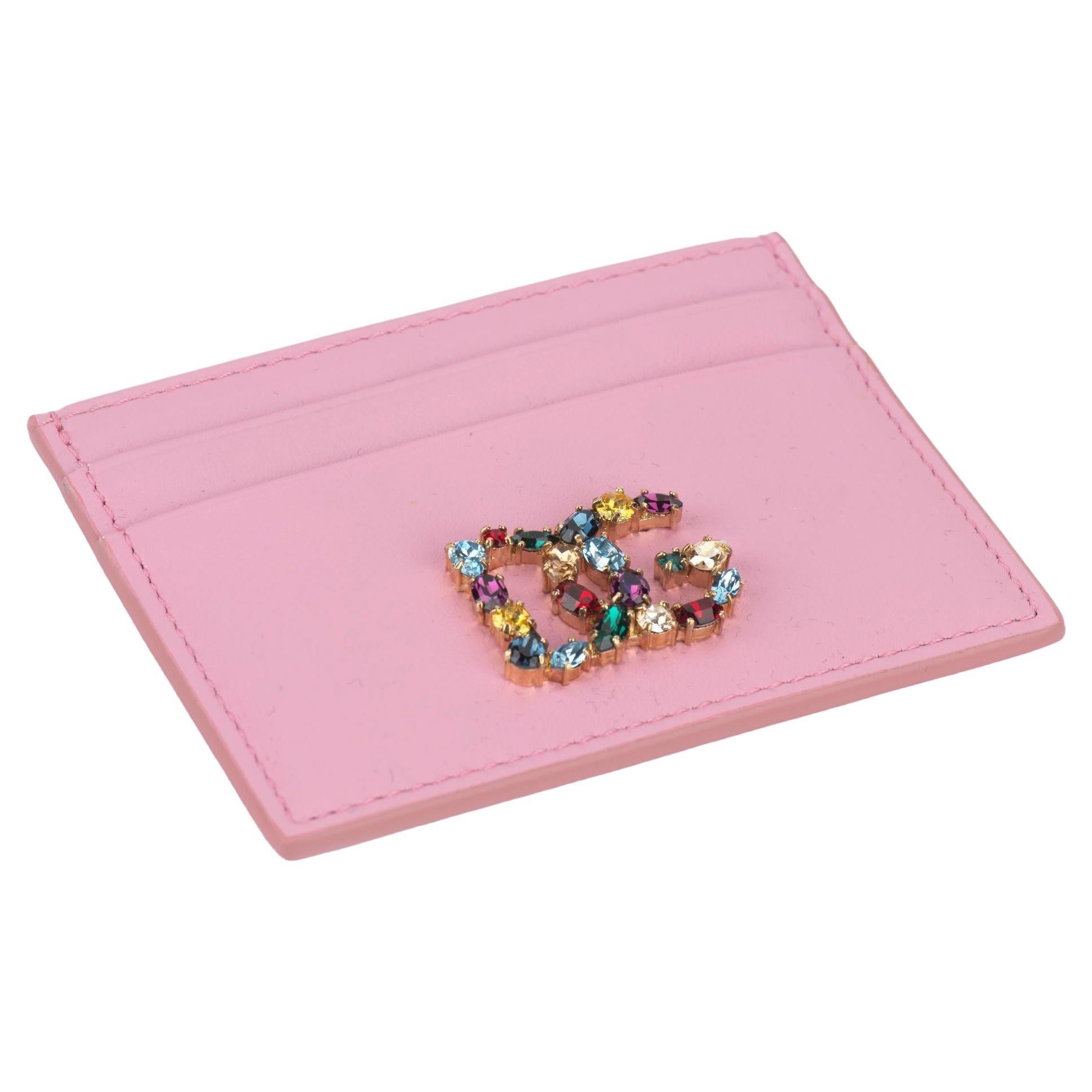 Dolce Neue rosa juwelenbesetzte CC Brieftasche im Angebot