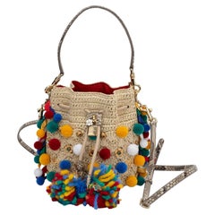 Dolce New Raffia Pompoms Python Bag