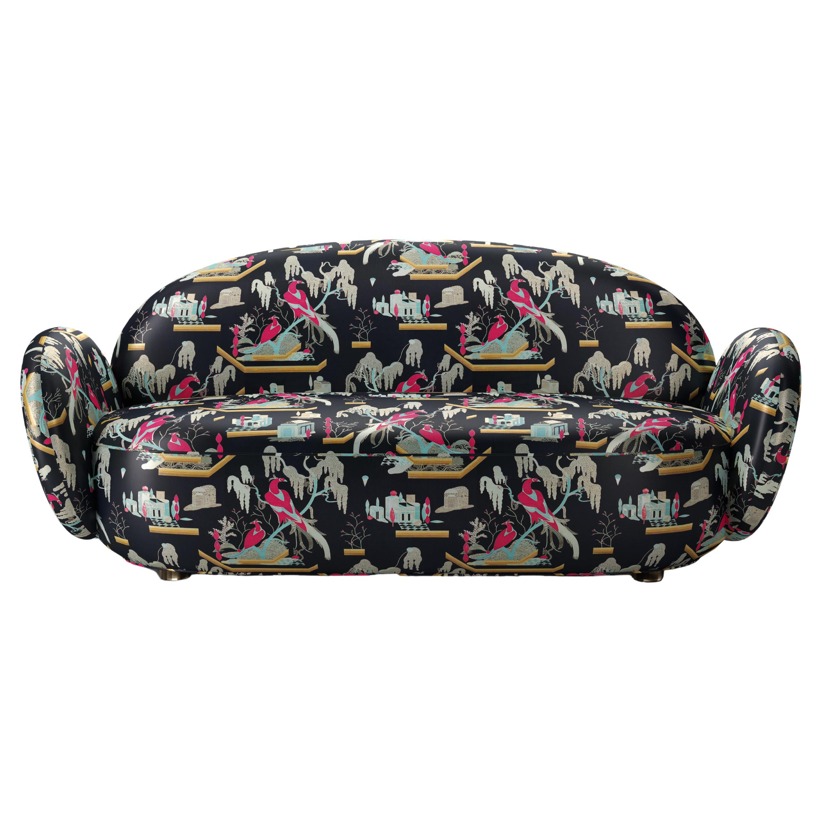 Dolce Sofa mit plüschigem, schwarz-rosa Zedernstoff von Matteo Cibic