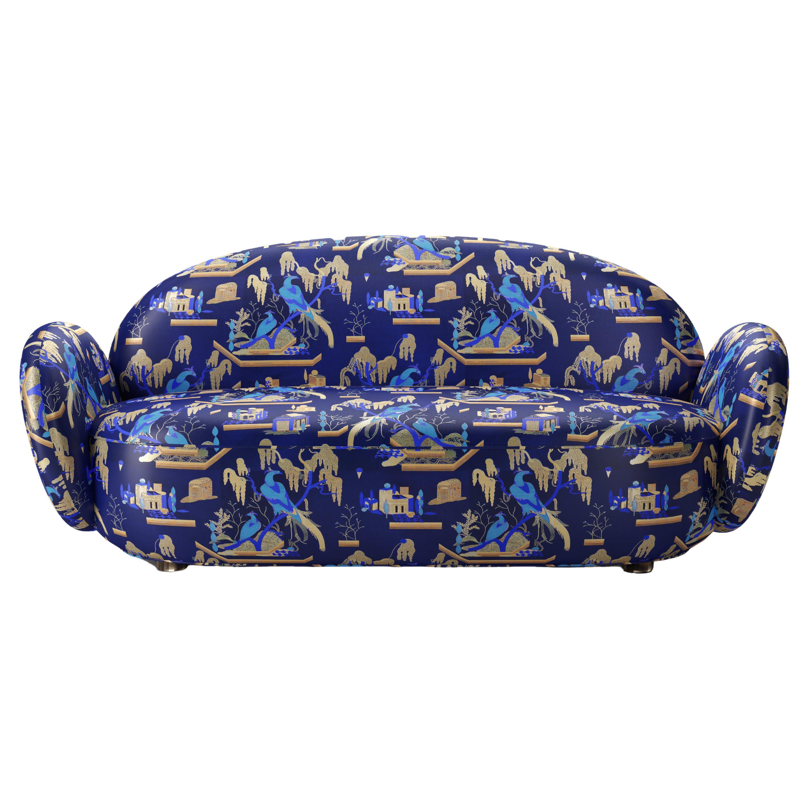 Dolce Sofa with Plush Blue Dedar Fabric by Matteo Cibic For Sale