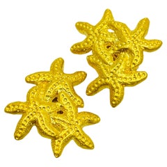 DOLCE VITA signed gold vintage starfish designer clip on earrings
