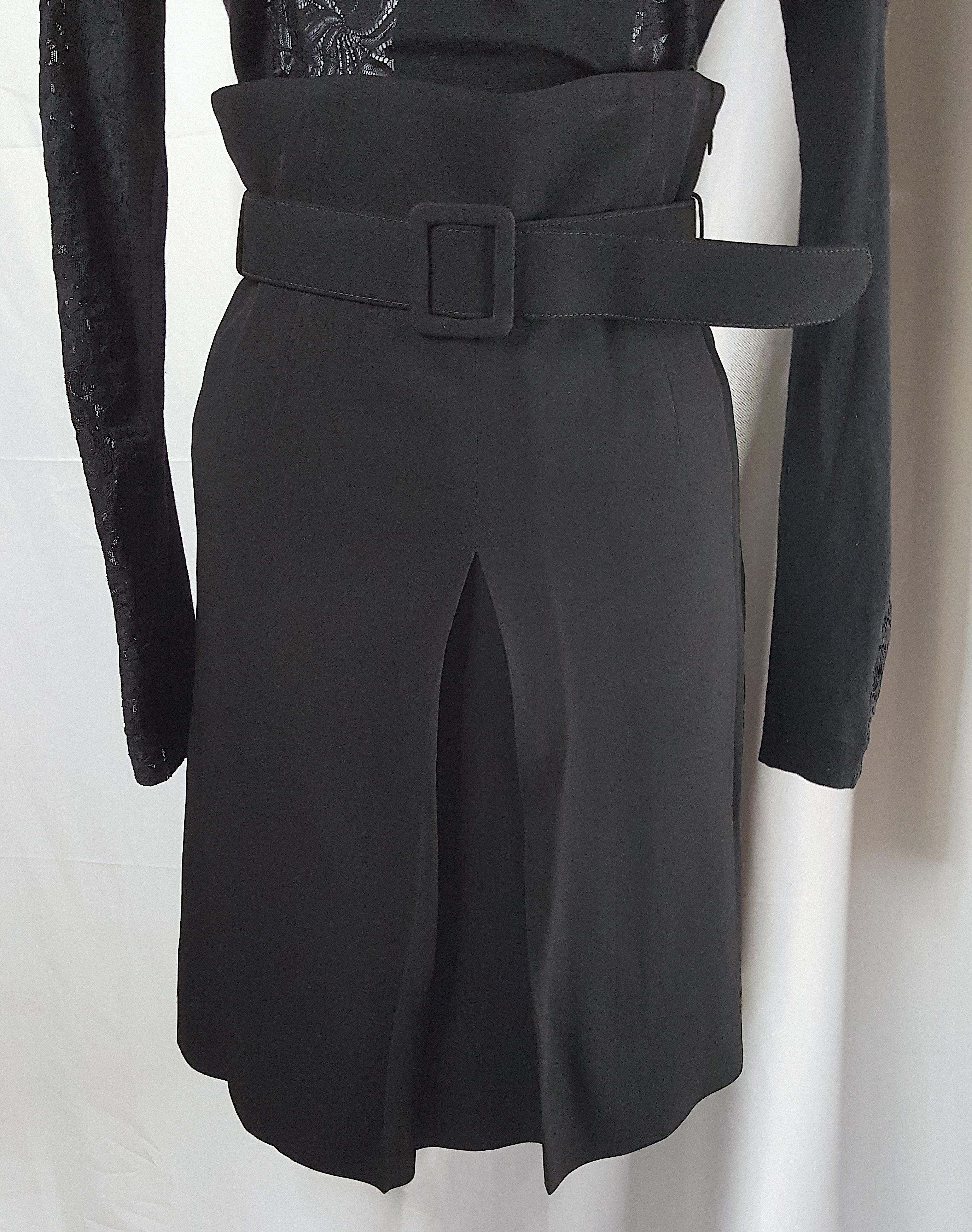 Dolce&Gabbana 1995 Lace CutWork Black Ensemble WoolKnitTurtleneck Belt & Skirt For Sale 7
