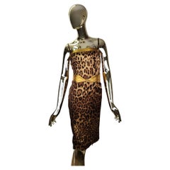 Dolce&Gabbana 2007 Vestido de seda con cinturón de piel dorada y estampado de leopardo