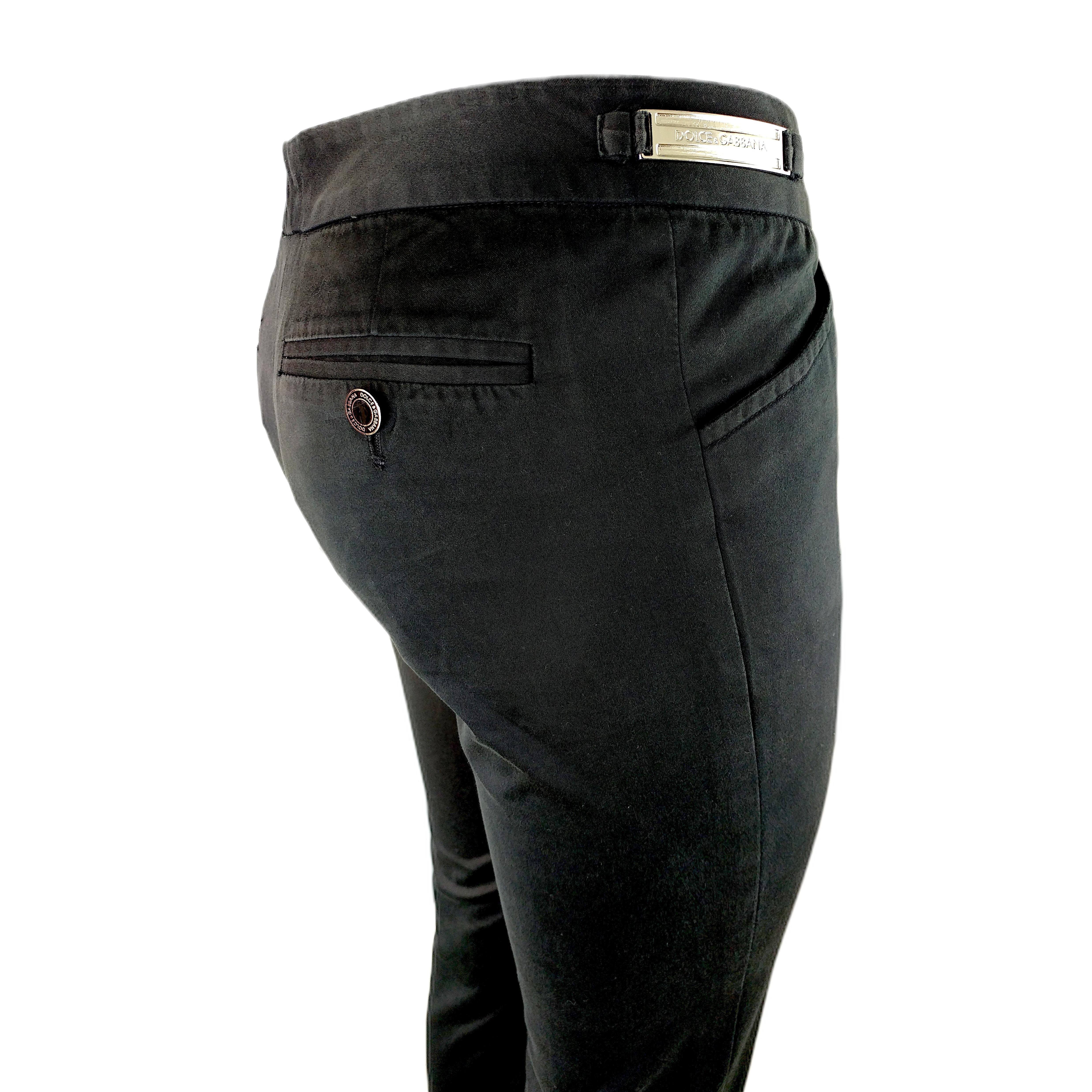 DOLCE&GABBANA - Pantalon vintage en coton noir des années 90 avec plastrons latéraux Taille 6US 38EU État moyen - En vente à Cuggiono, MI
