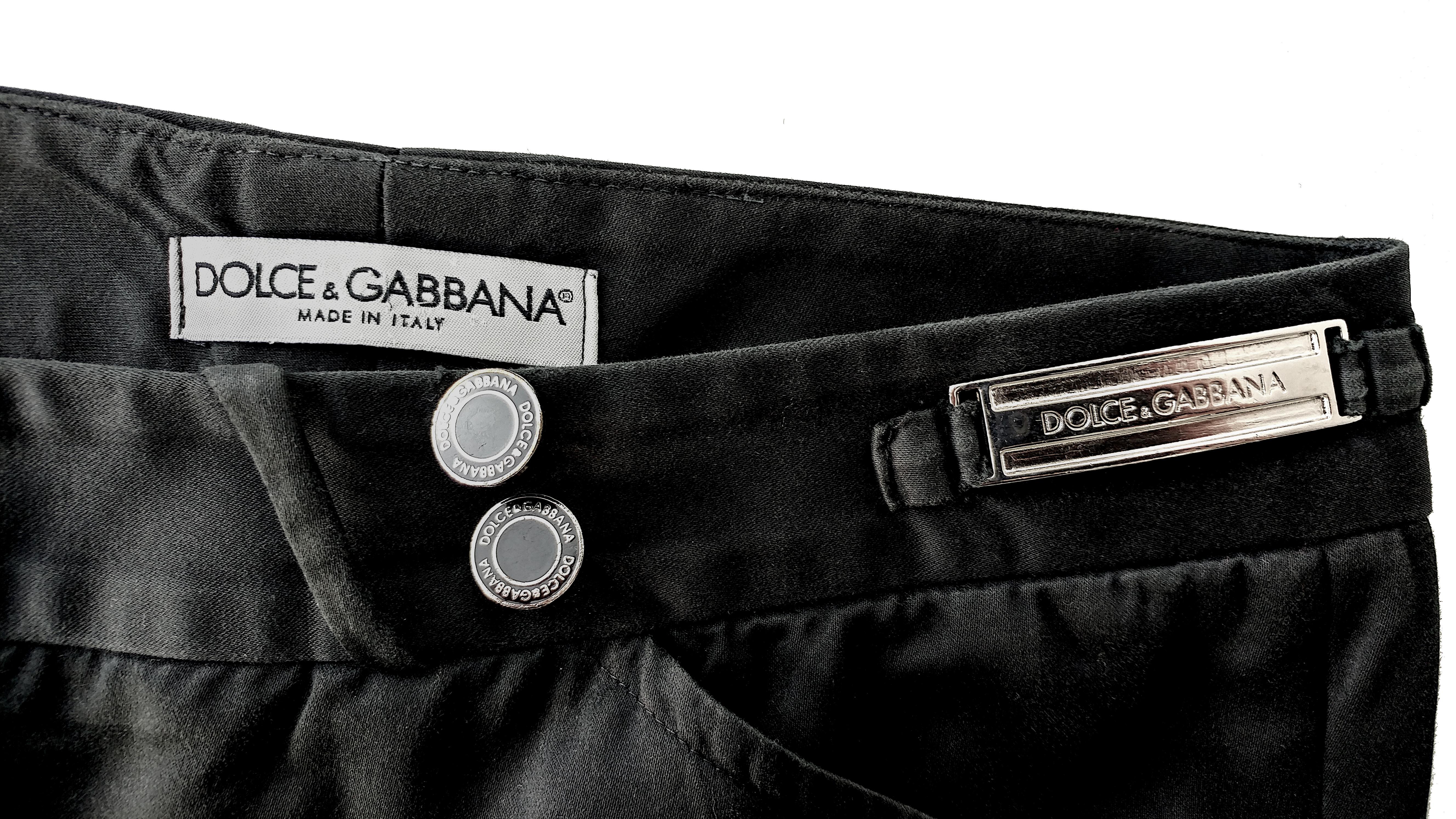 Women's DOLCE&GABBANA – 90s Vintage Black Cotton Pants with Side Placques Size 6US 38EU For Sale