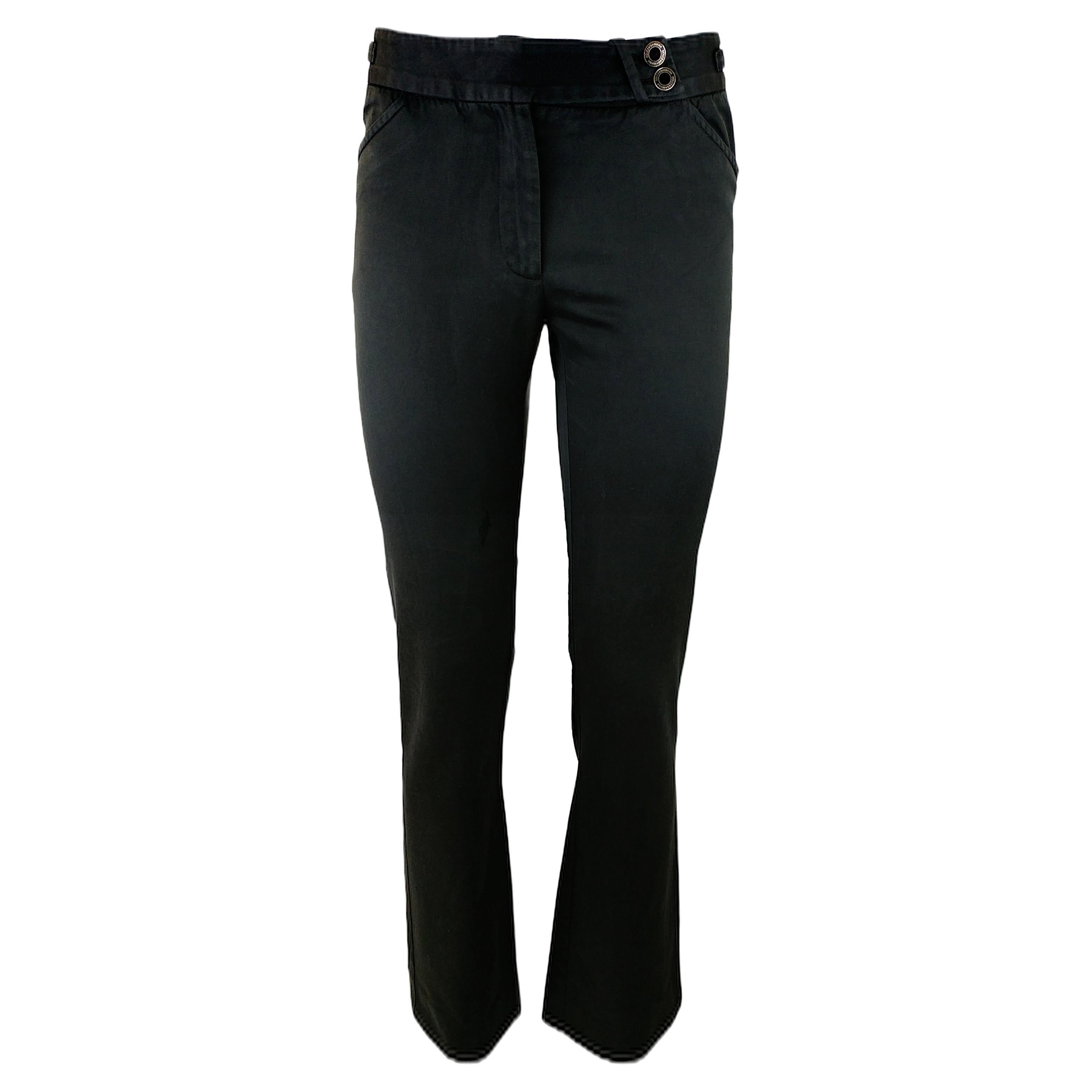 DOLCE&GABBANA - Pantalon vintage en coton noir des années 90 avec plastrons latéraux Taille 6US 38EU