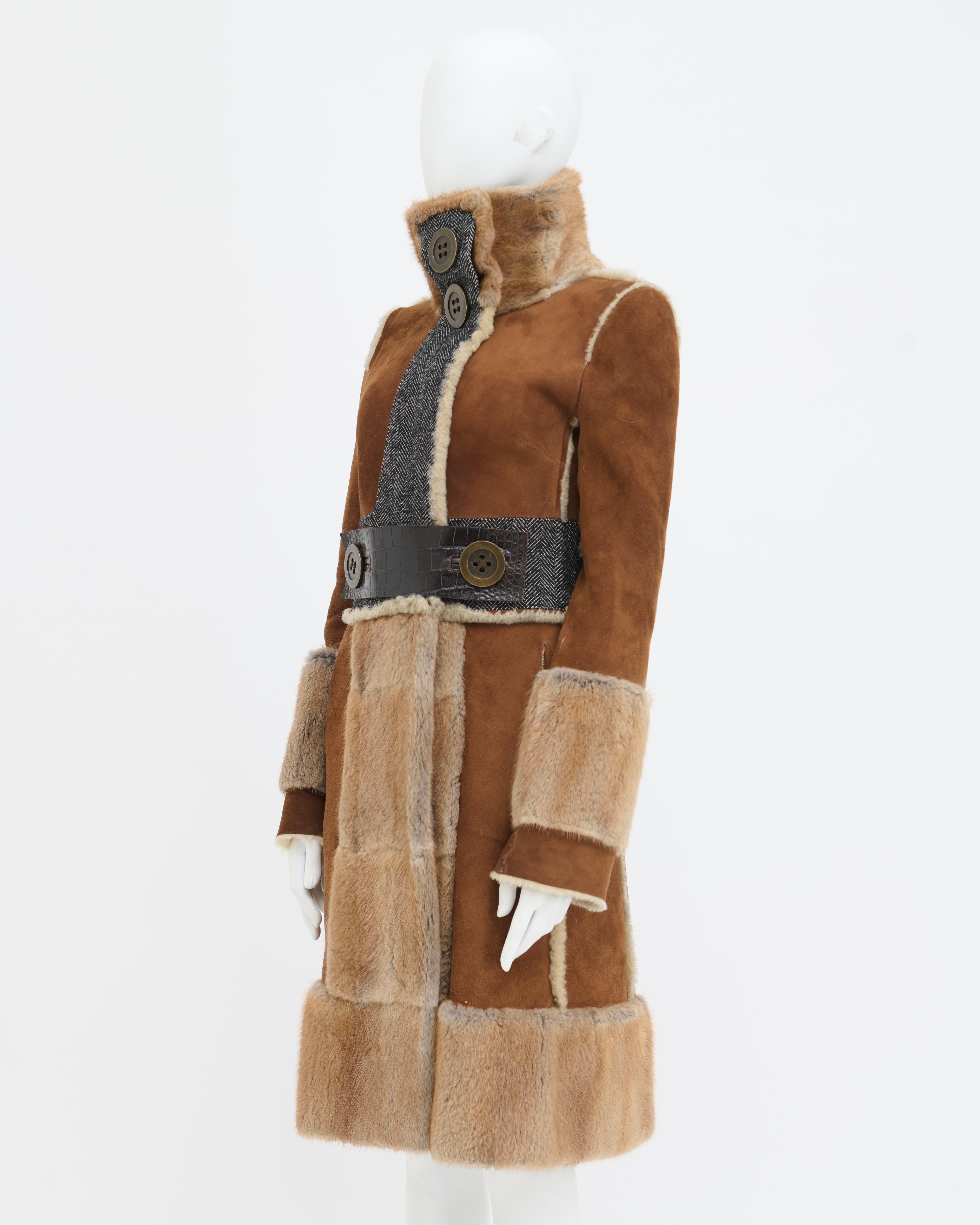Brown Dolce&Gabbana A/W 2005 Lambskin Fur and Alligator Leather Coat For Sale