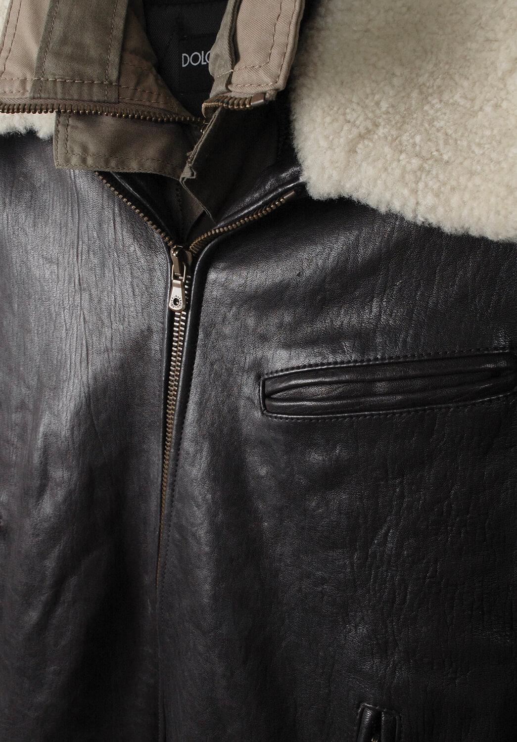 Black Dolce&Gabbana AW04 Mainline Leather Heavy Men Sheep Collar Jacket Size 48IT (M)