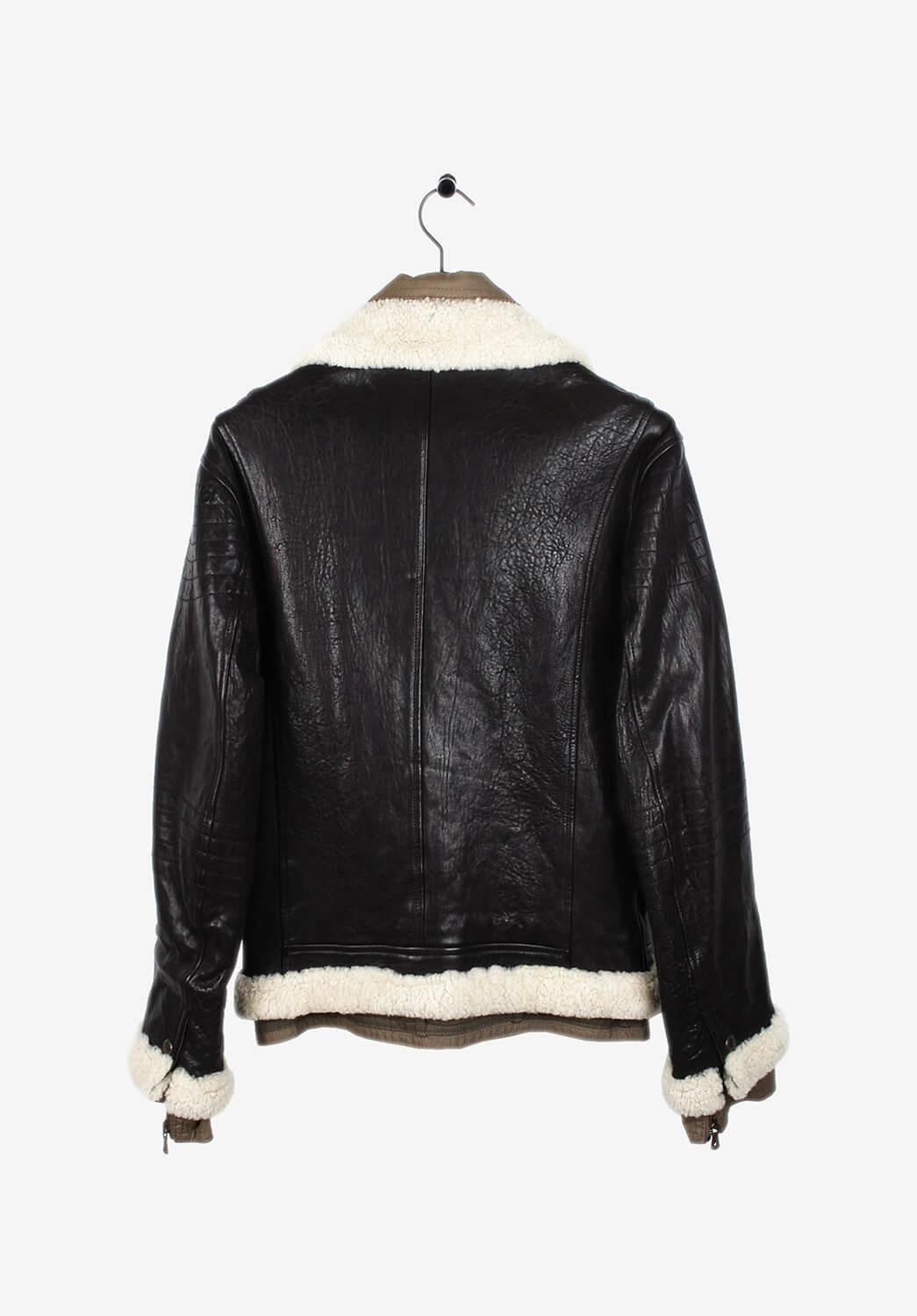 Men's Dolce&Gabbana AW04 Mainline Leather Heavy Men Sheep Collar Jacket Size 48IT (M)