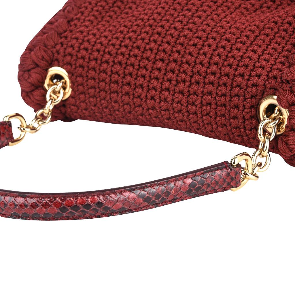 Red Dolce&Gabbana Bag Jewel Toned Lush Crochet Snakeskin Handle For Sale