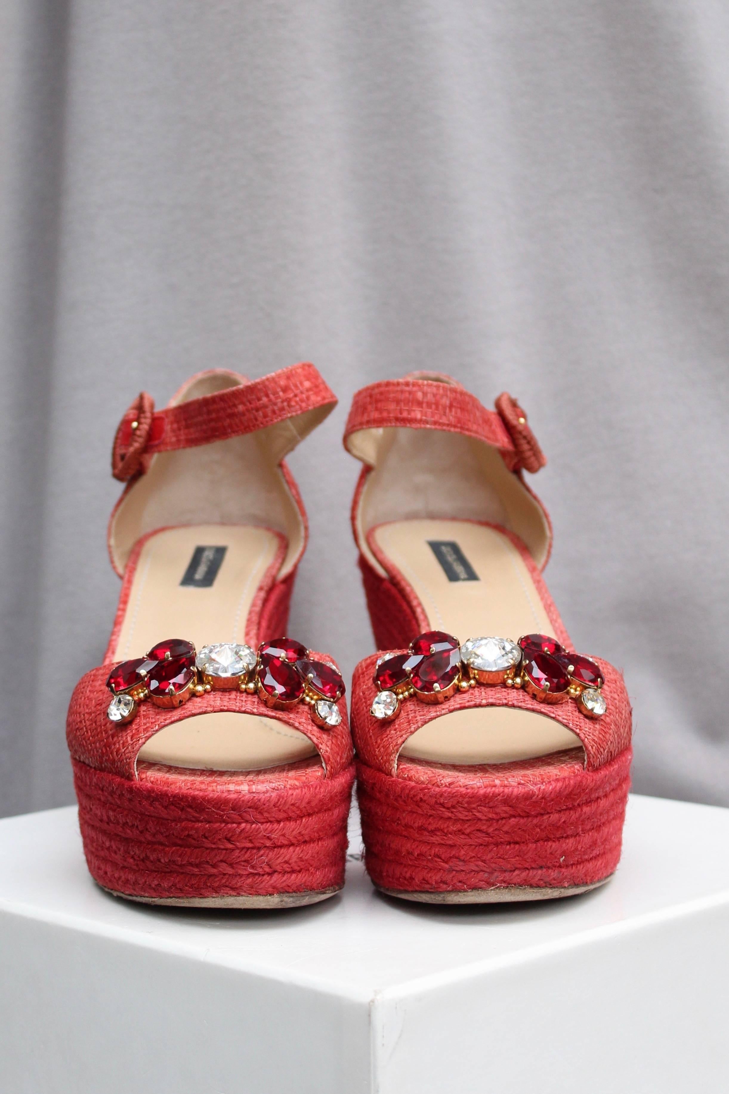 Dolce&Gabbana beautiful jewel sandals in red raffia 2