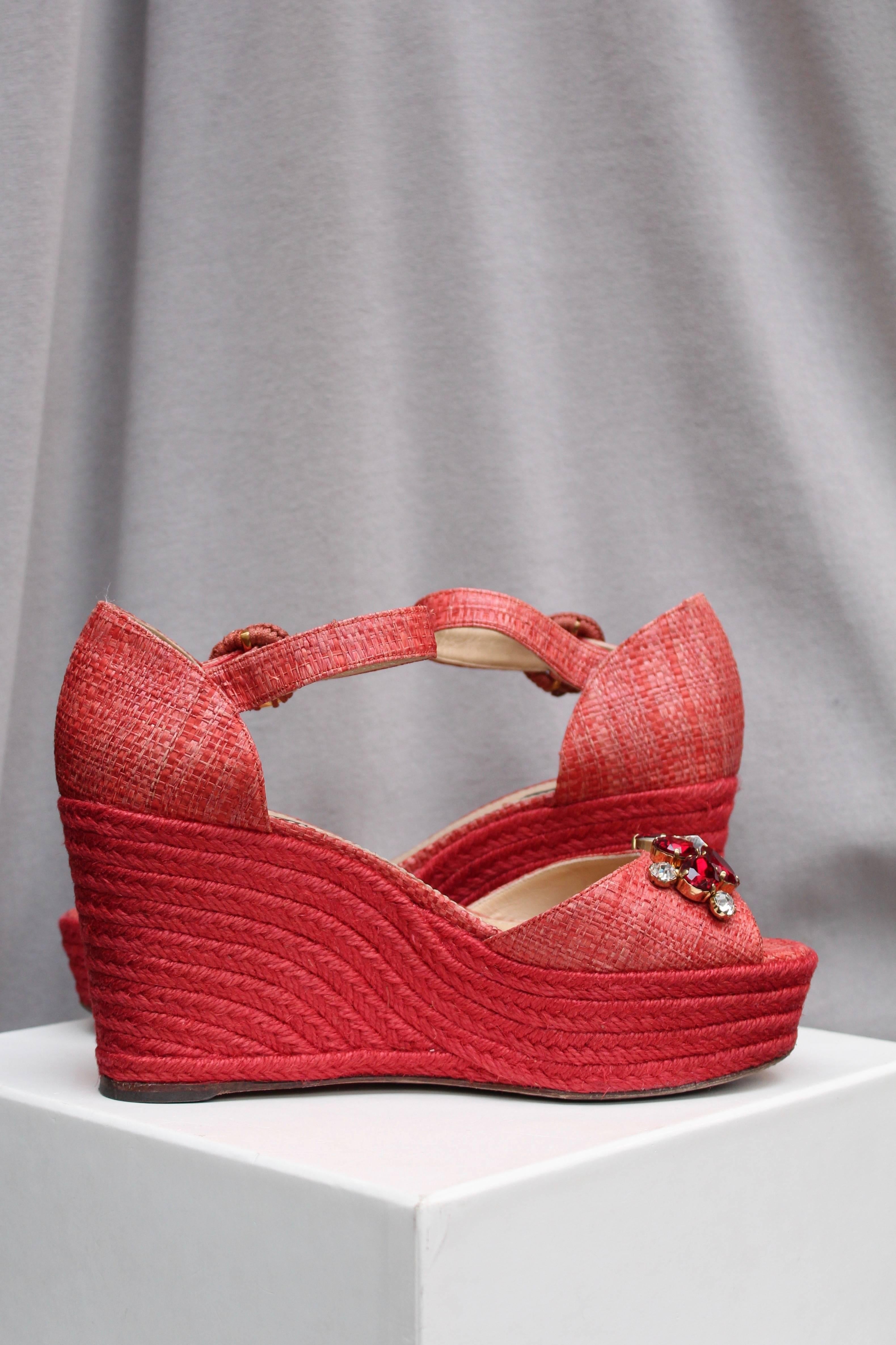 Dolce&Gabbana beautiful jewel sandals in red raffia 3