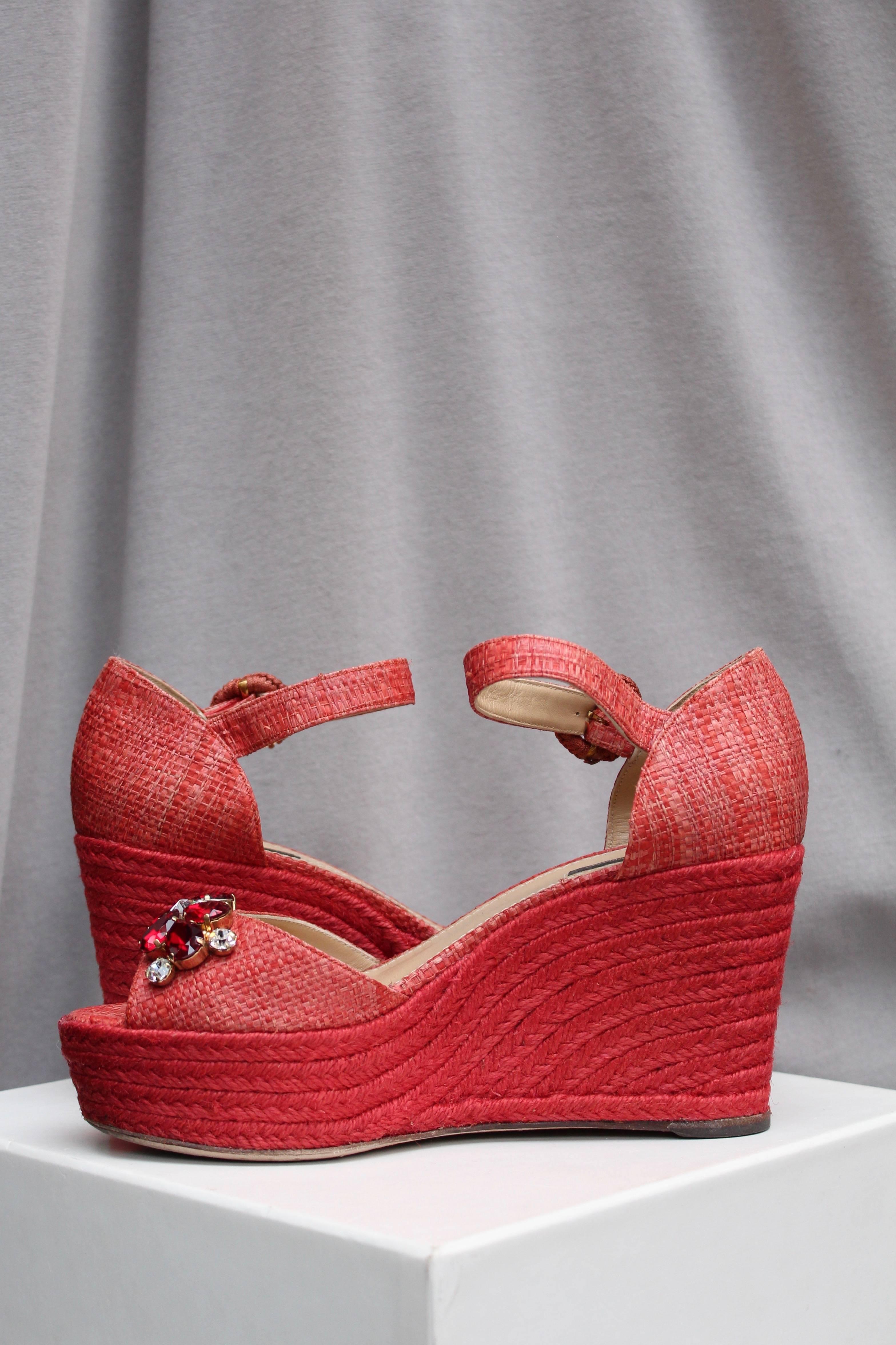 Dolce&Gabbana beautiful jewel sandals in red raffia 4