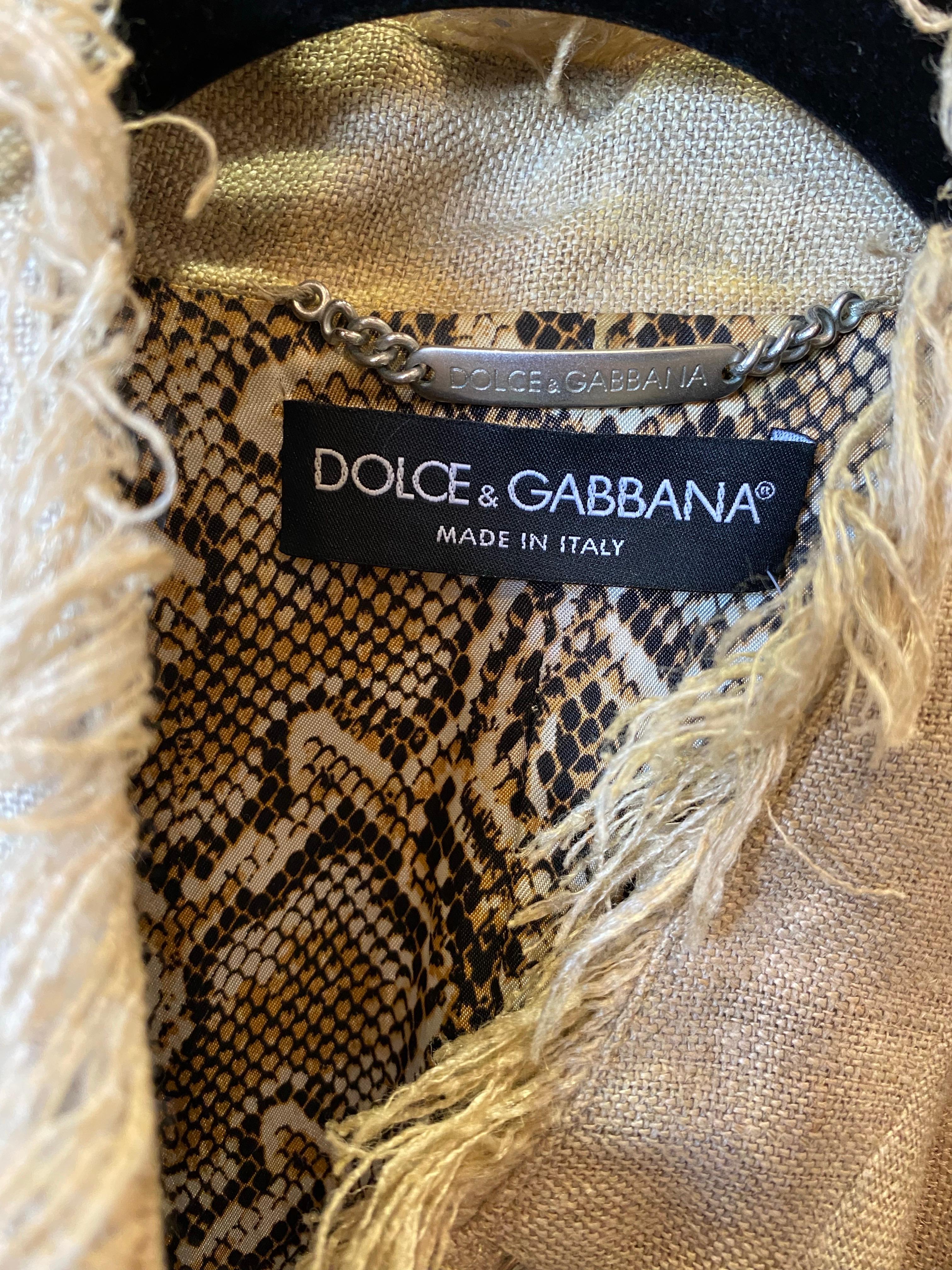 Dolce&Gabbana beige linen jacket with fringes For Sale 7