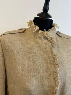 Beige Dolce&Gabbana-Leinenjacke mit Fransen aus Leinen