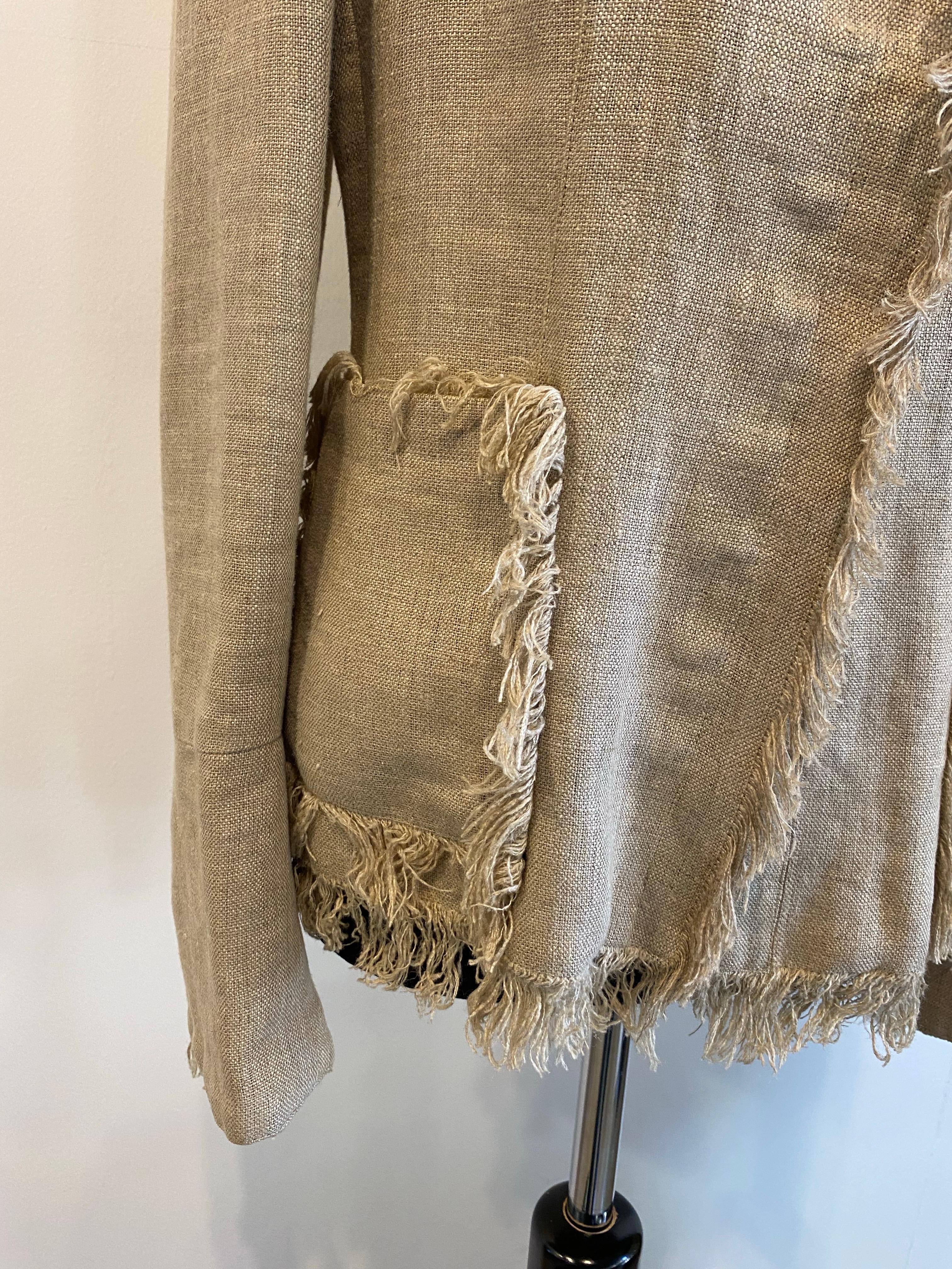 Beige Dolce&Gabbana beige linen jacket with fringes For Sale