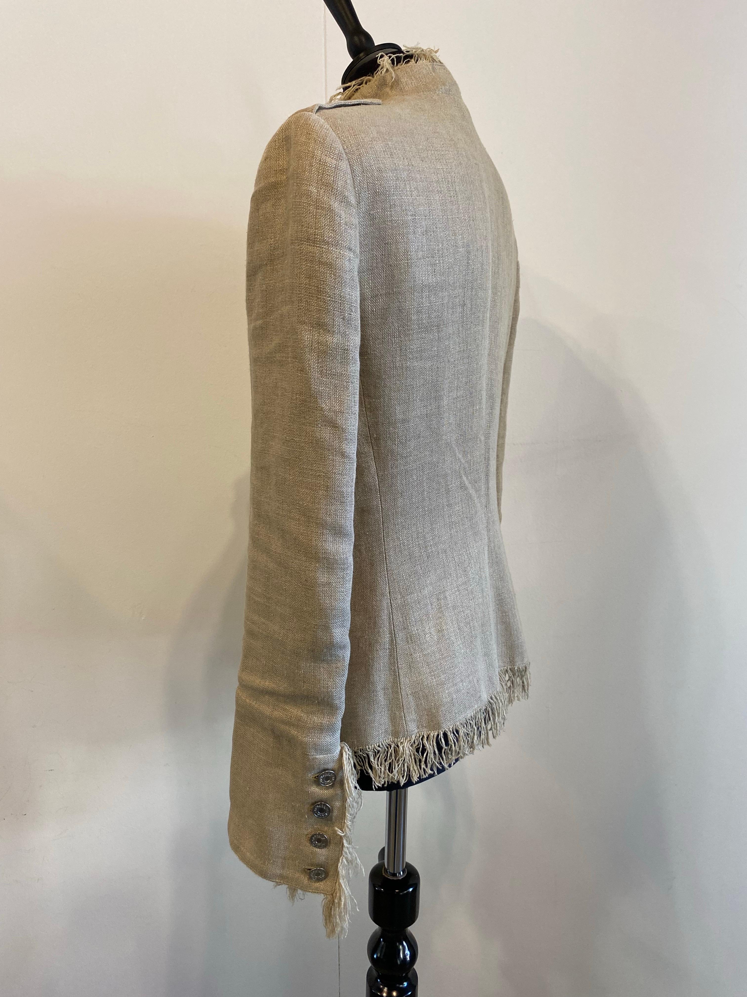 Women's or Men's Dolce&Gabbana beige linen jacket with fringes For Sale