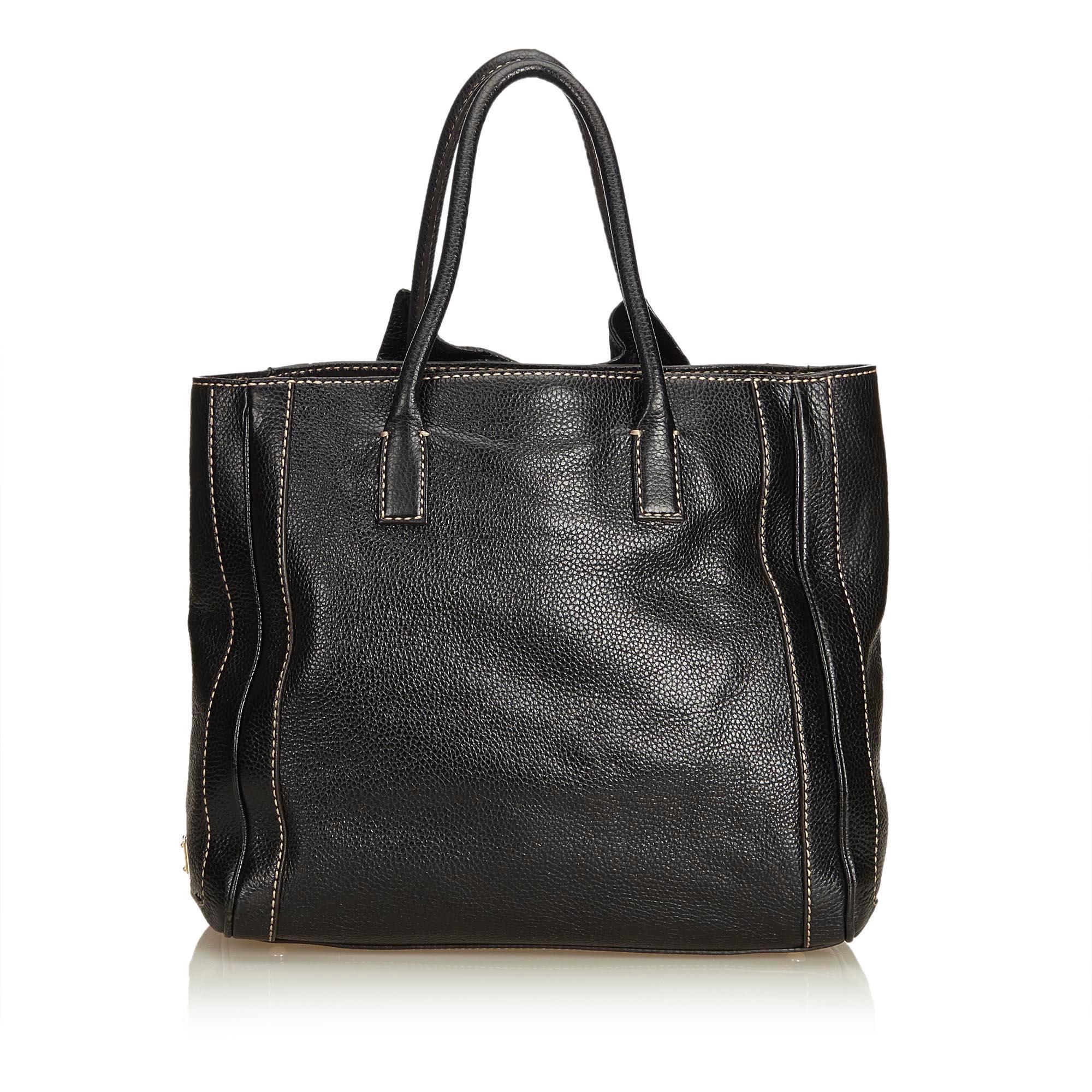 Dolce&Gabbana Black Gathered Leather Tote Bag In Good Condition In Orlando, FL