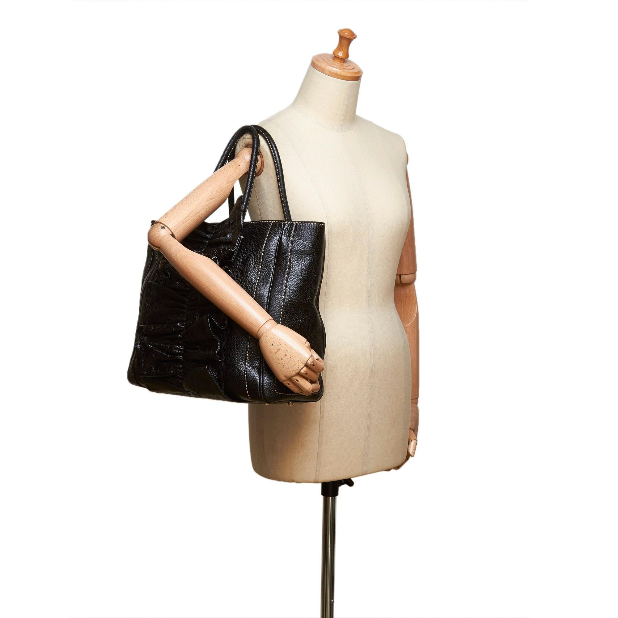 Dolce&Gabbana Black Gathered Leather Tote Bag 4
