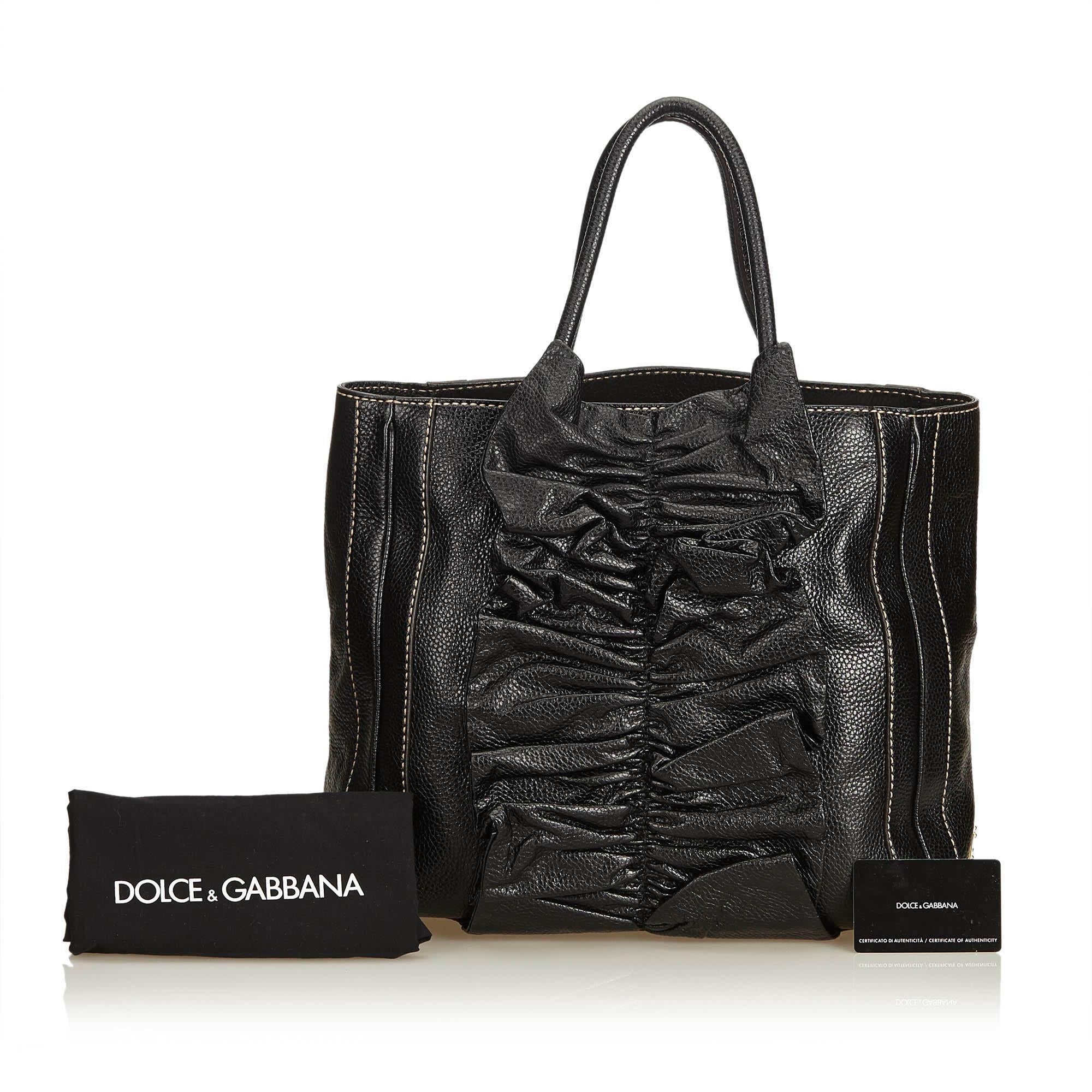 Dolce&Gabbana Black Gathered Leather Tote Bag 5