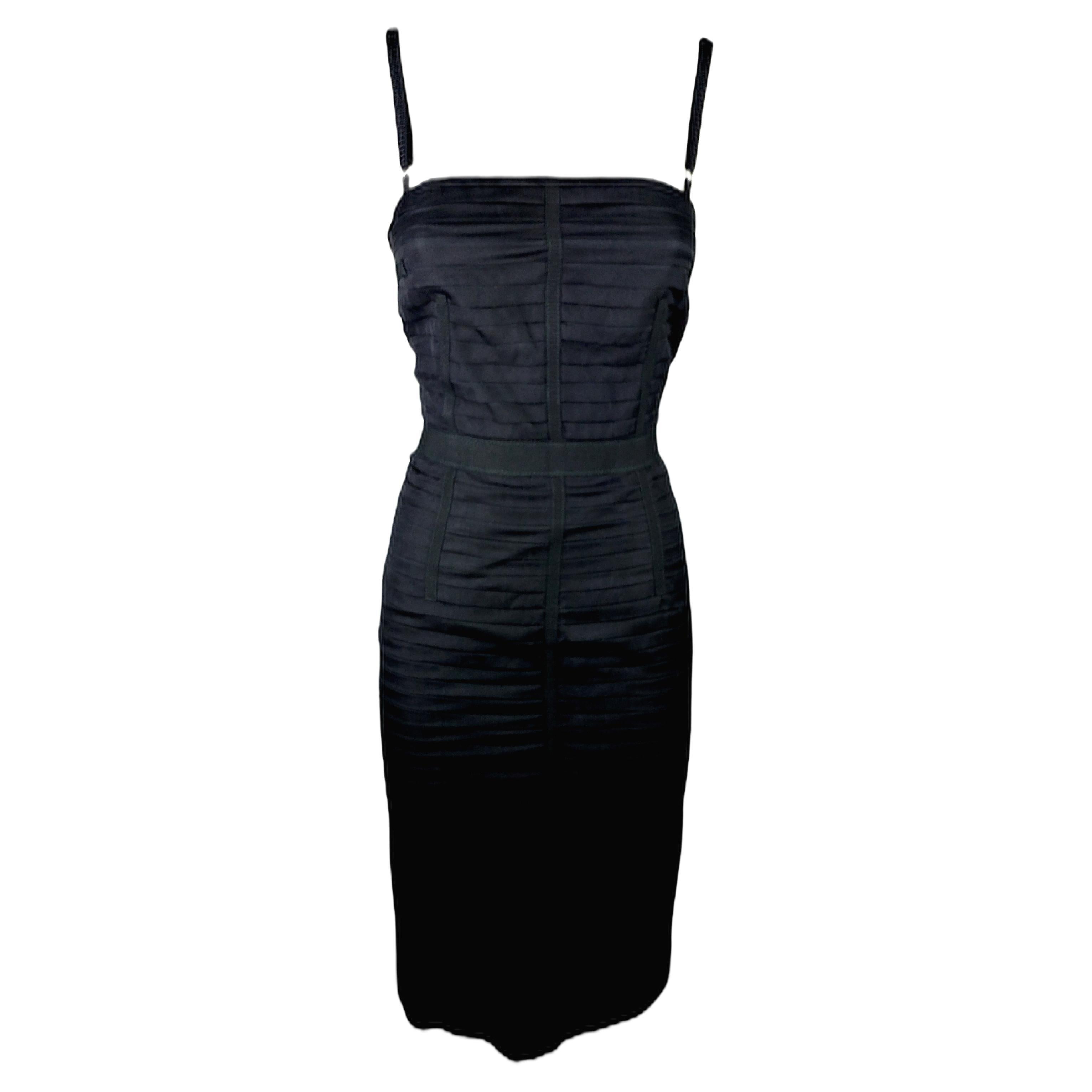DOLCE&GABBANA Black Slip Dress with Pleats and Adjustable Straps  Size 2US 34EU