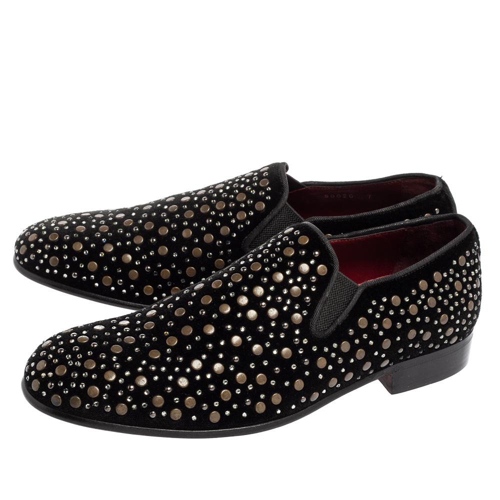Dolce&Gabbana Black Suede Crystal Studded Loafers Size 41 In New Condition In Dubai, Al Qouz 2