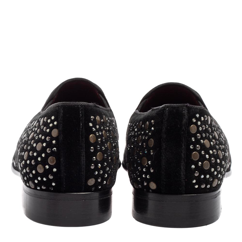 Dolce&Gabbana Black Suede Crystal Studded Loafers Size 41 In New Condition In Dubai, Al Qouz 2