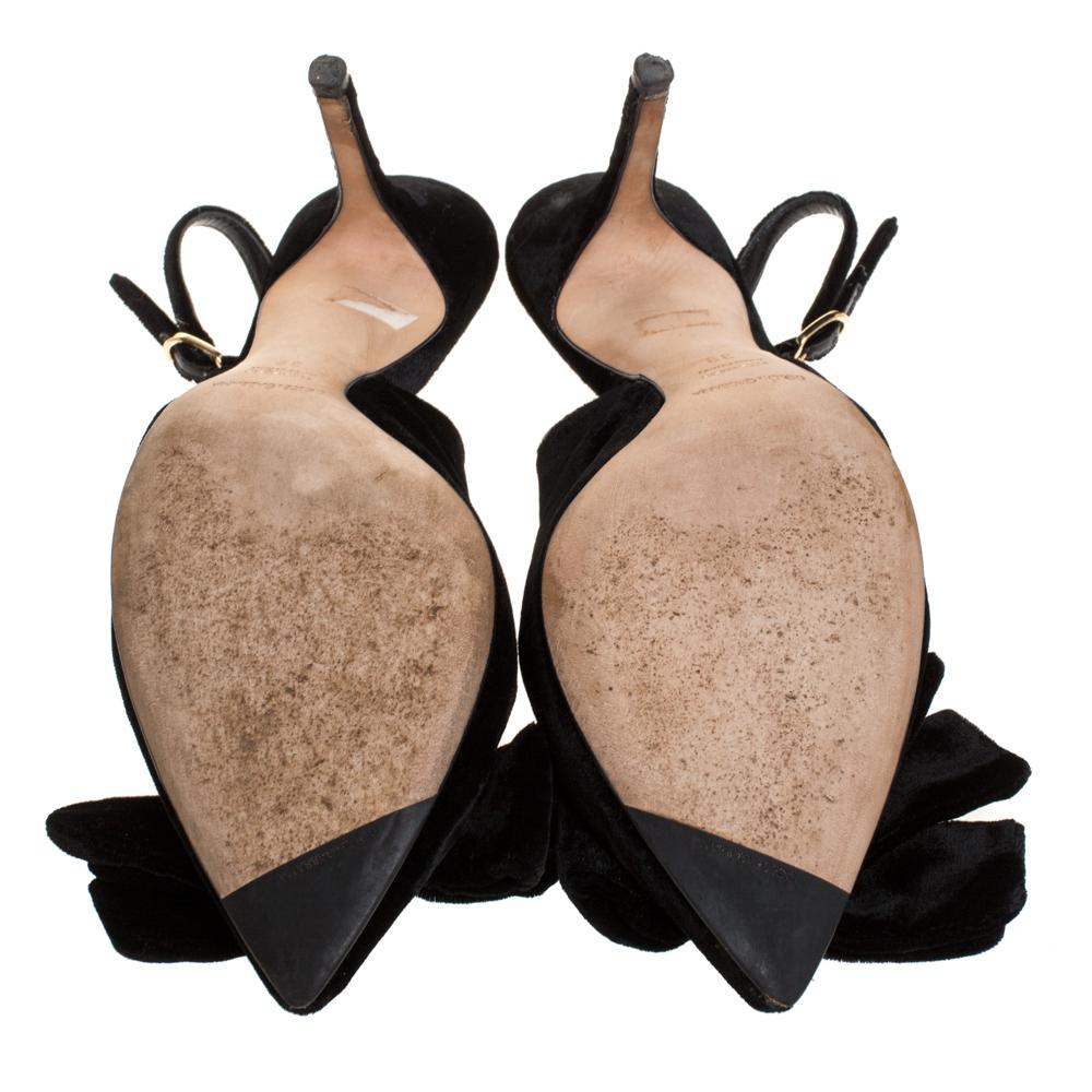 Dolce&Gabbana Black Velvet Bellucci Bow Pointed Toe Slingback Sandals Size 39 3