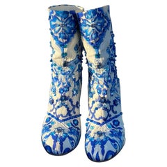 Dolce&Gabbana Blaue Majolika-Kristall-Stiefel mit Stiefeletten