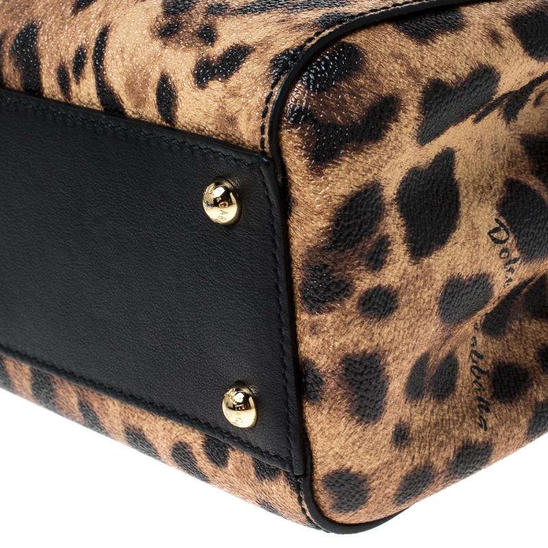Dolce&Gabbana Brown/Black Leopard Print Leather Medium Miss Sicily Shopper Tote 6