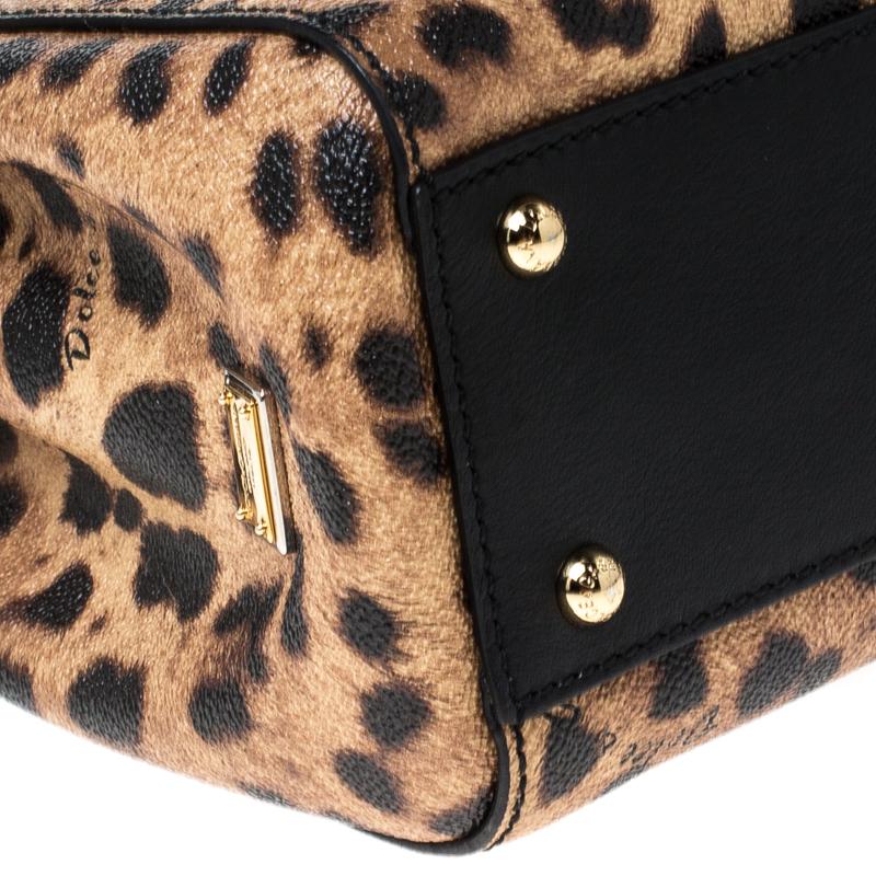 Dolce&Gabbana Brown/Black Leopard Print Leather Medium Miss Sicily Shopper Tote 7