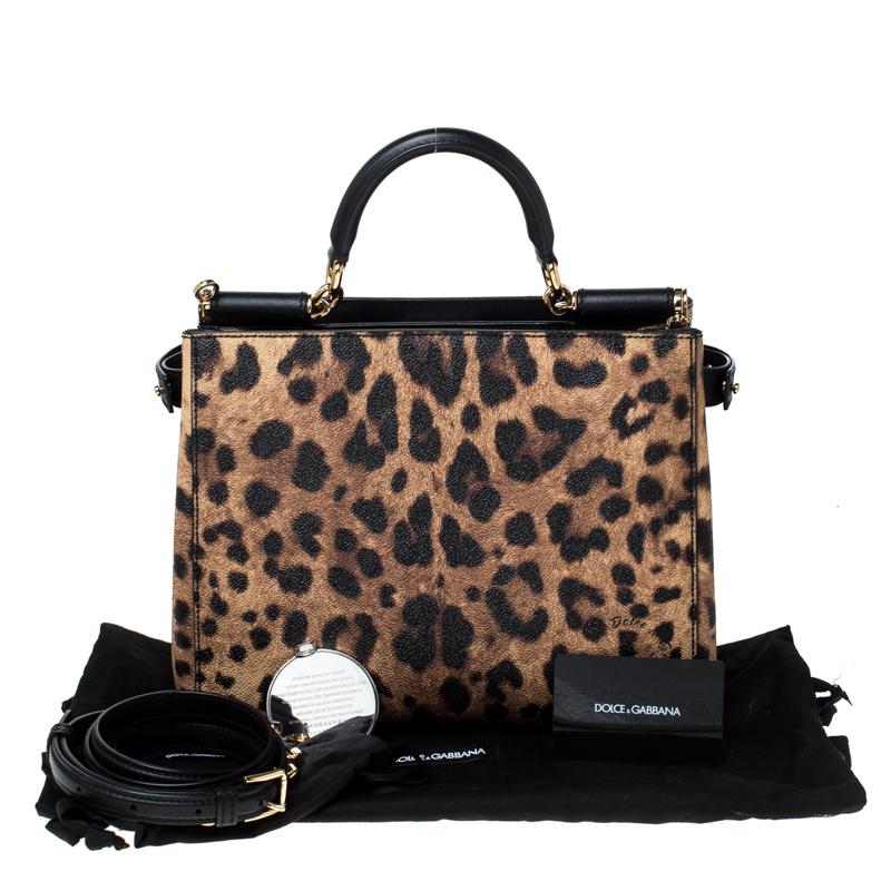 Dolce&Gabbana Brown/Black Leopard Print Leather Medium Miss Sicily Shopper Tote 8