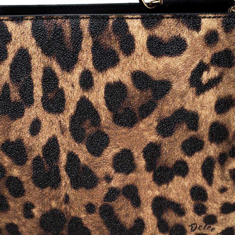 Dolce&Gabbana Brown/Black Leopard Print Leather Medium Miss Sicily Shopper Tote 2