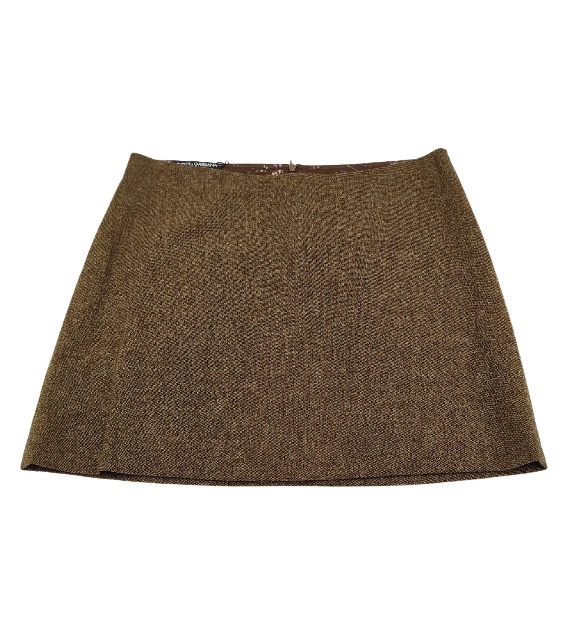 Dolce & Gabbana mini gonna in lana melange marrone NWT in vendita 1