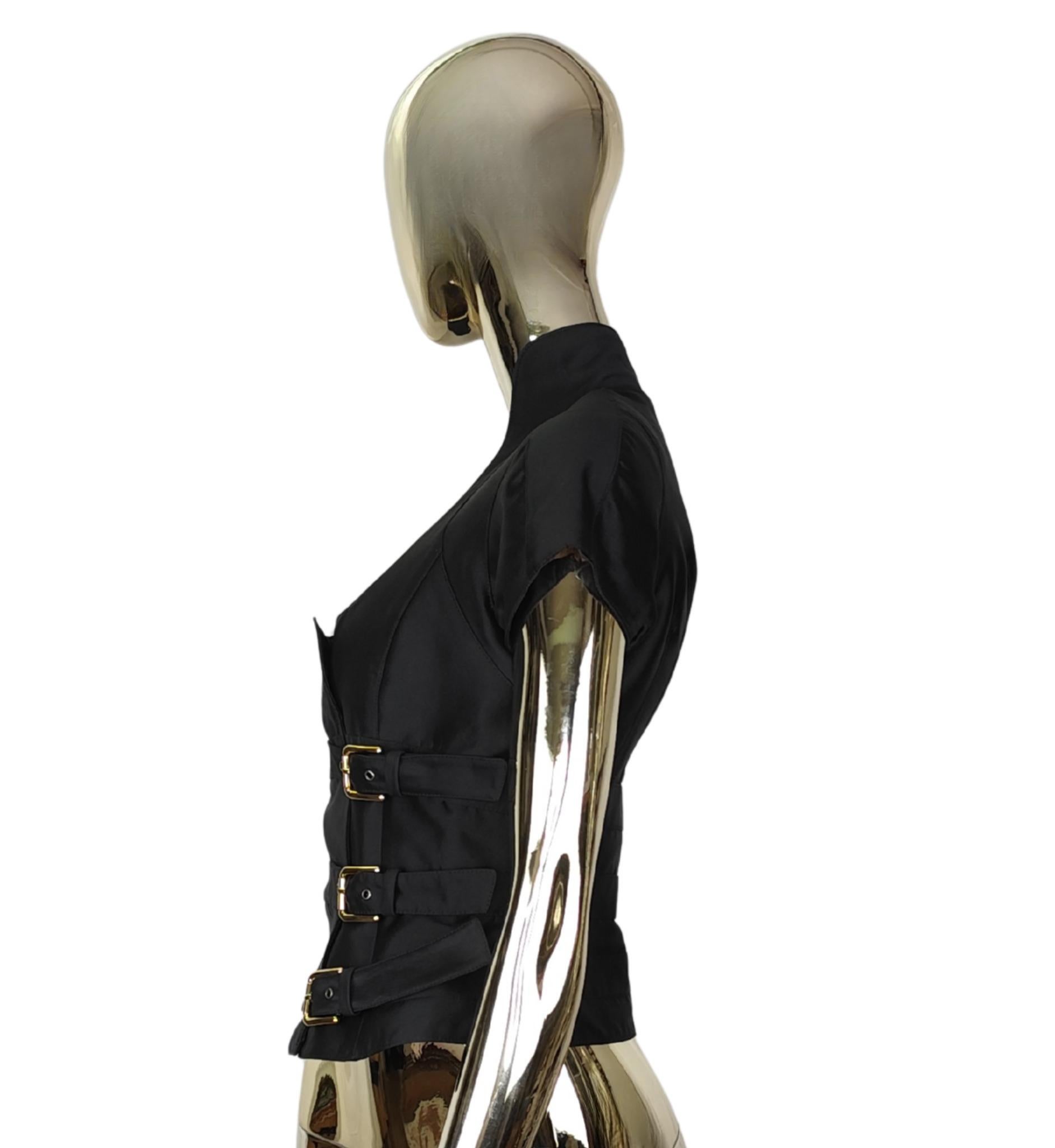 Black Dolce&Gabbana buckles corset top and skirt black silk set For Sale