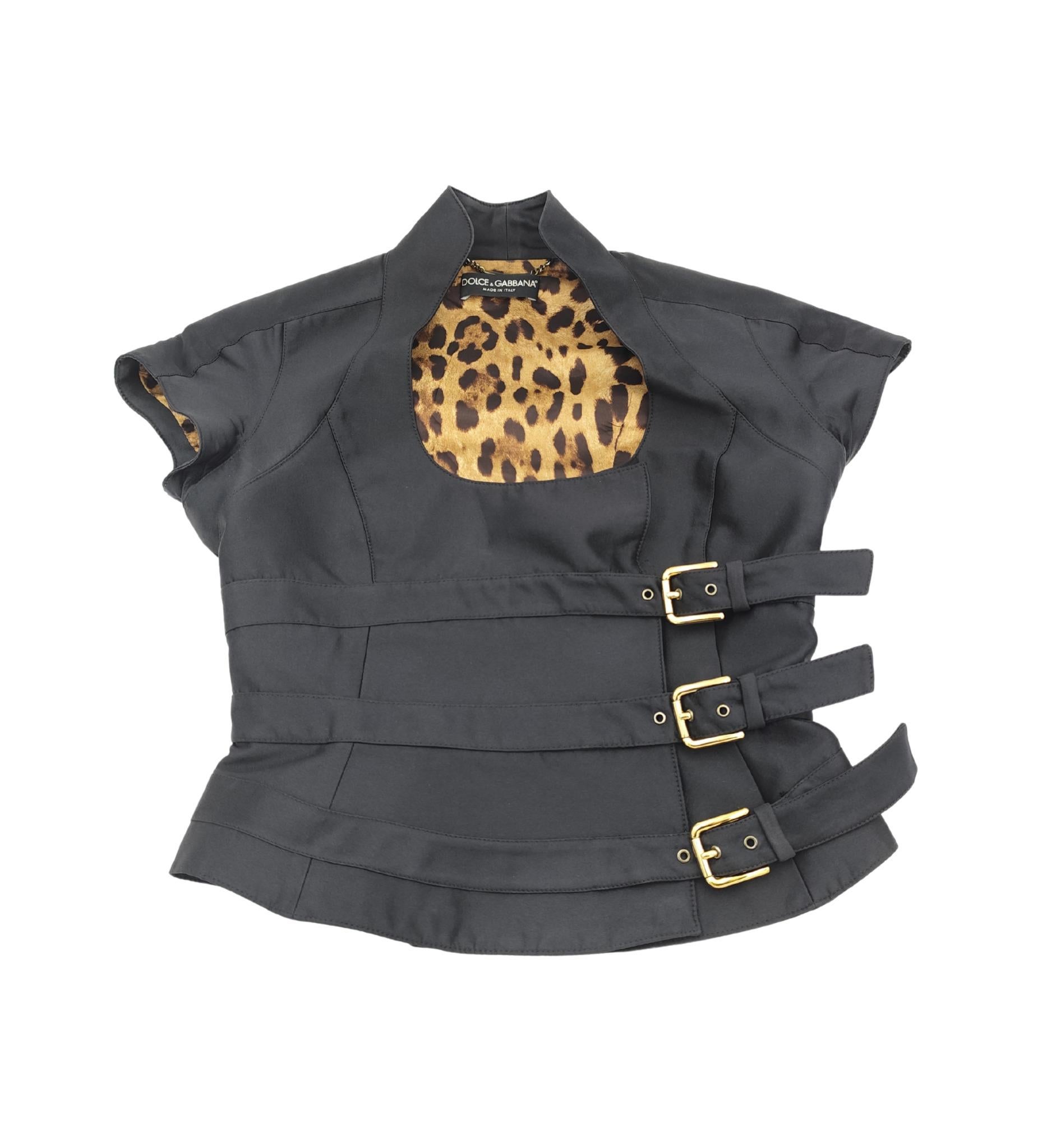 Women's Dolce&Gabbana buckles corset top and skirt black silk set For Sale