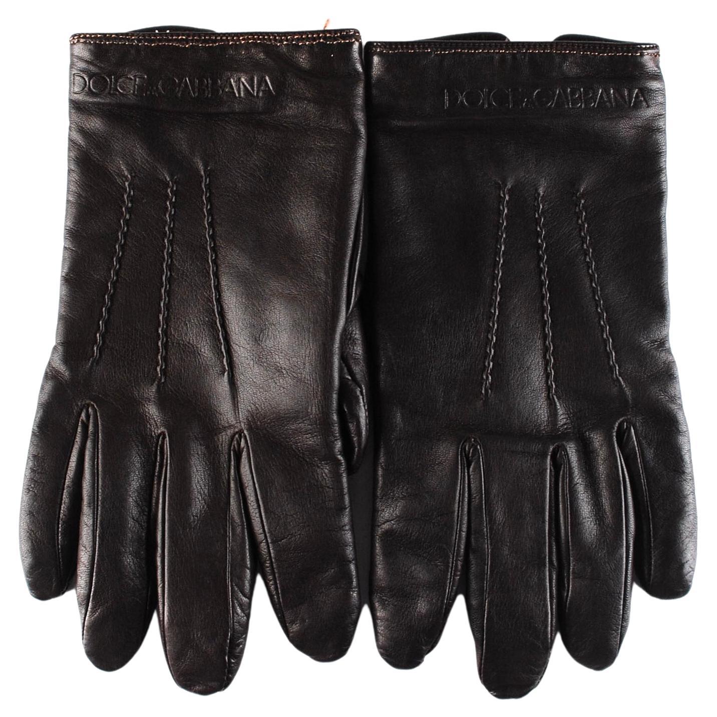 Dolce&Gabbana Cashmere Lined Men Leather Gloves Size 9 (S060)