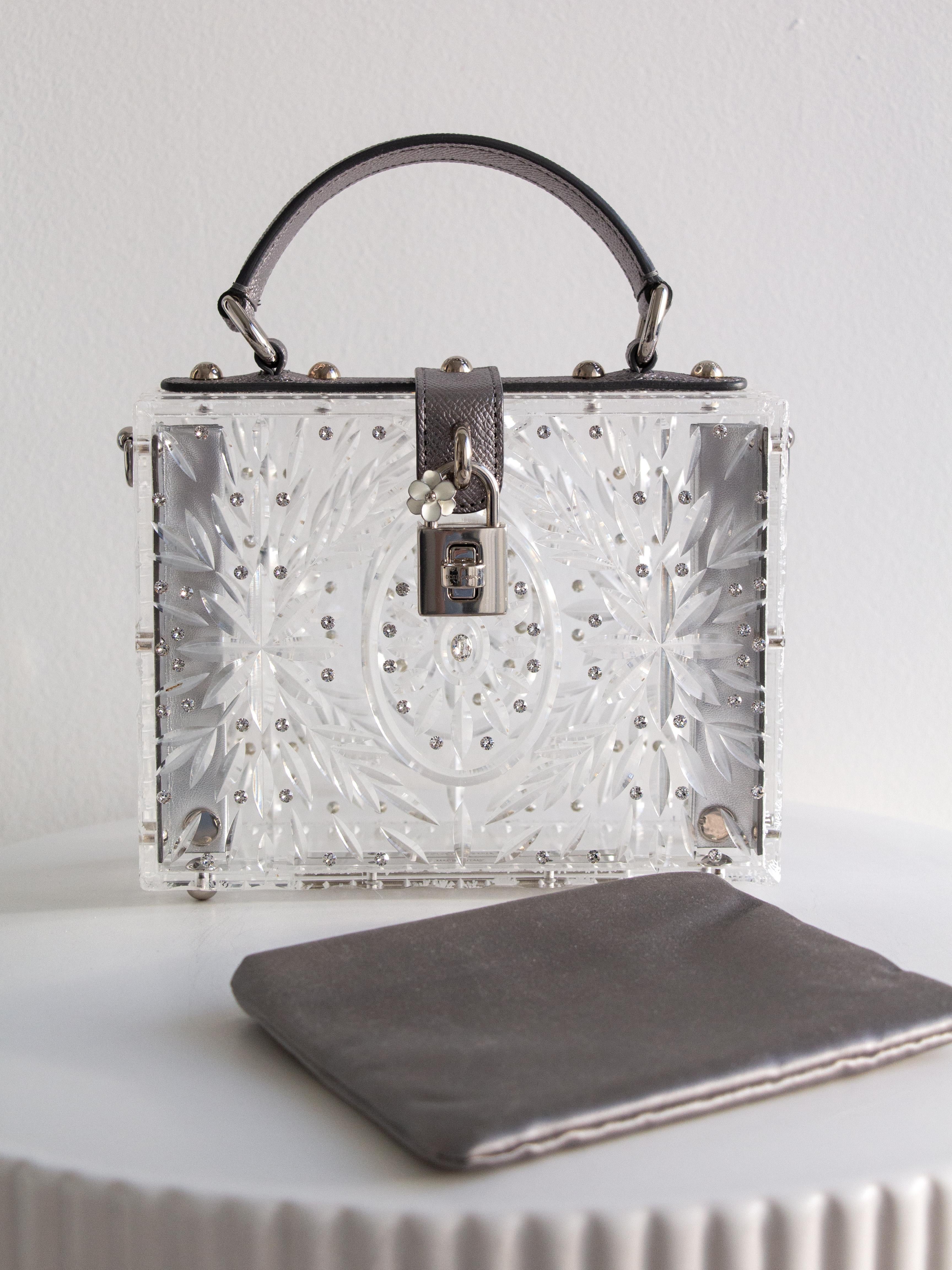 Dolce&Gabbana Cinderella Plexiglass Crystal Dolce Box Silver Rhinestone Bag 11