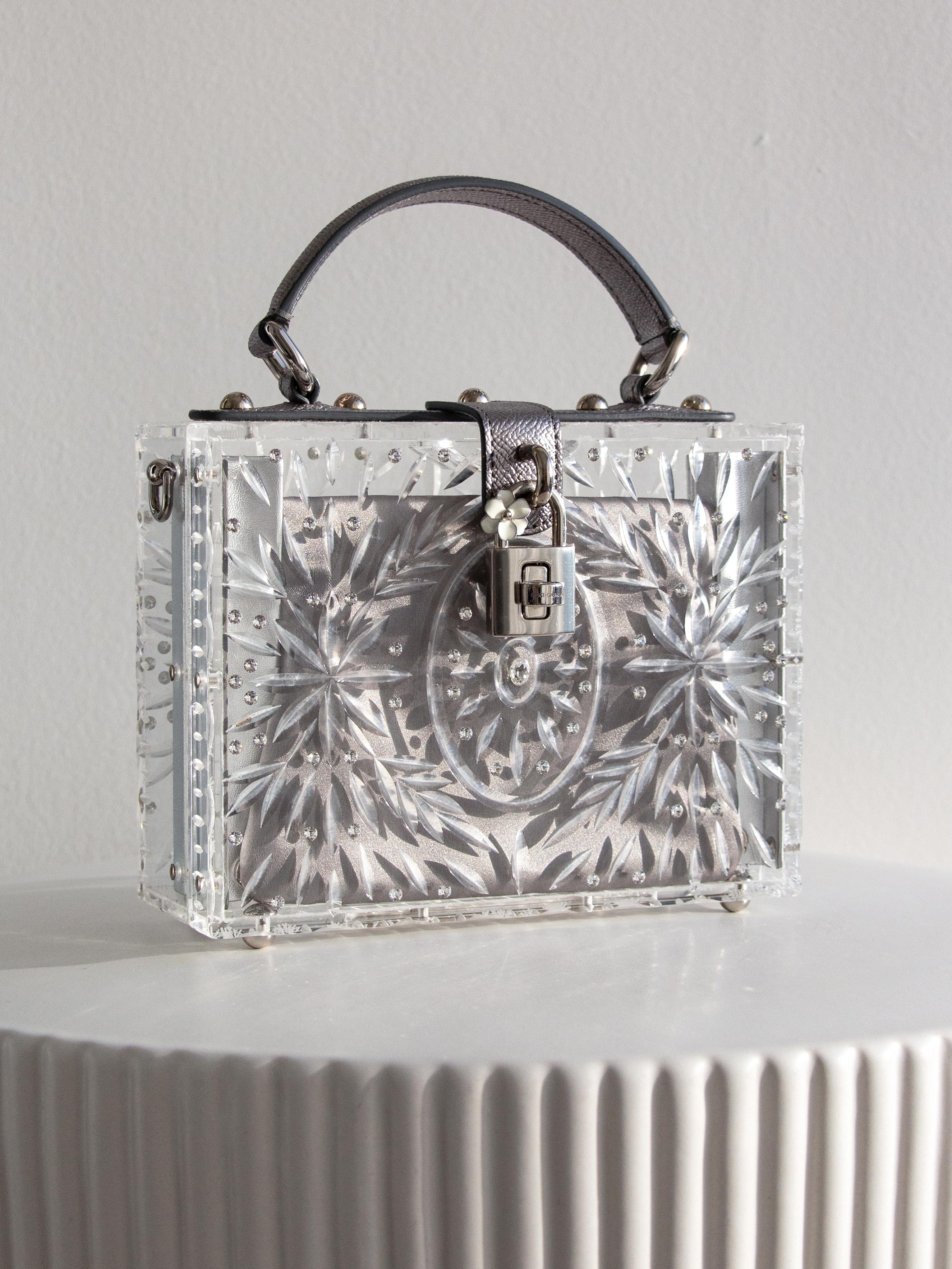Women's Dolce&Gabbana Cinderella Plexiglass Crystal Dolce Box Silver Rhinestone Bag